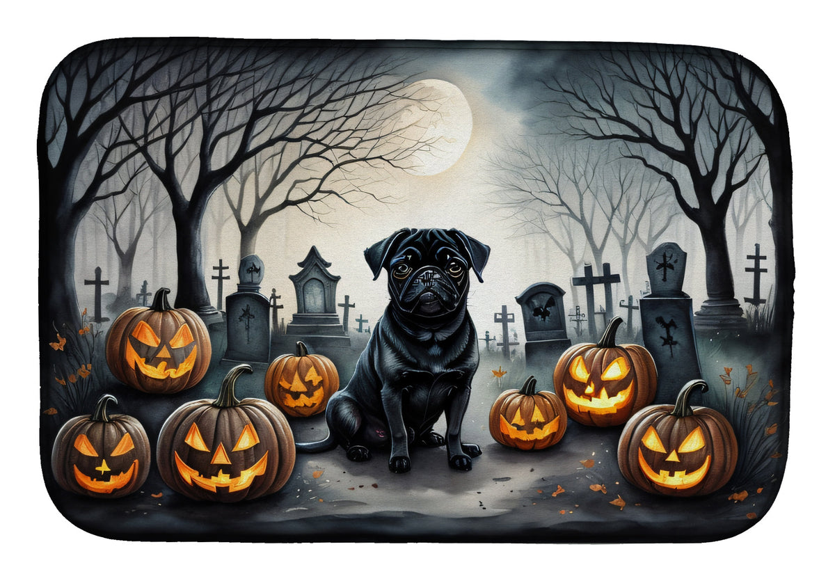 Caroline's Treasures Black Pug Spooky Halloween Dish Drying Mat