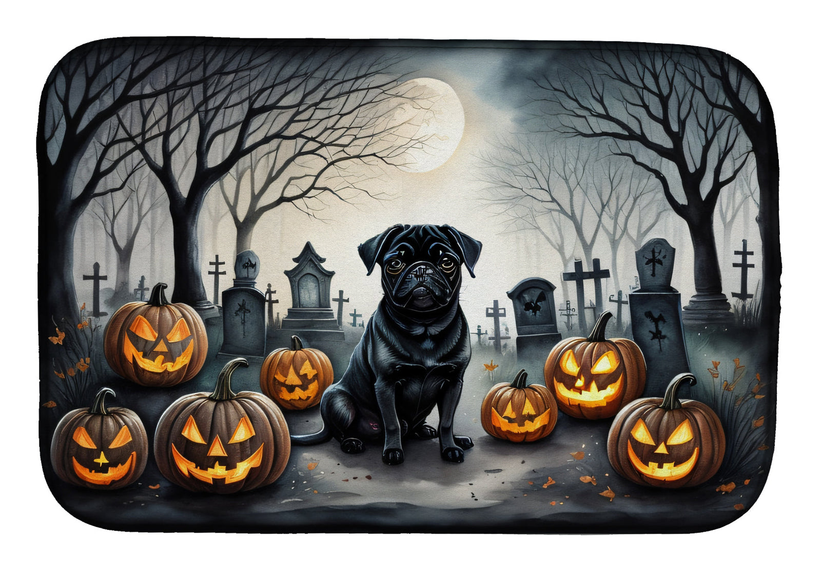 Caroline's Treasures Black Pug Spooky Halloween Dish Drying Mat
