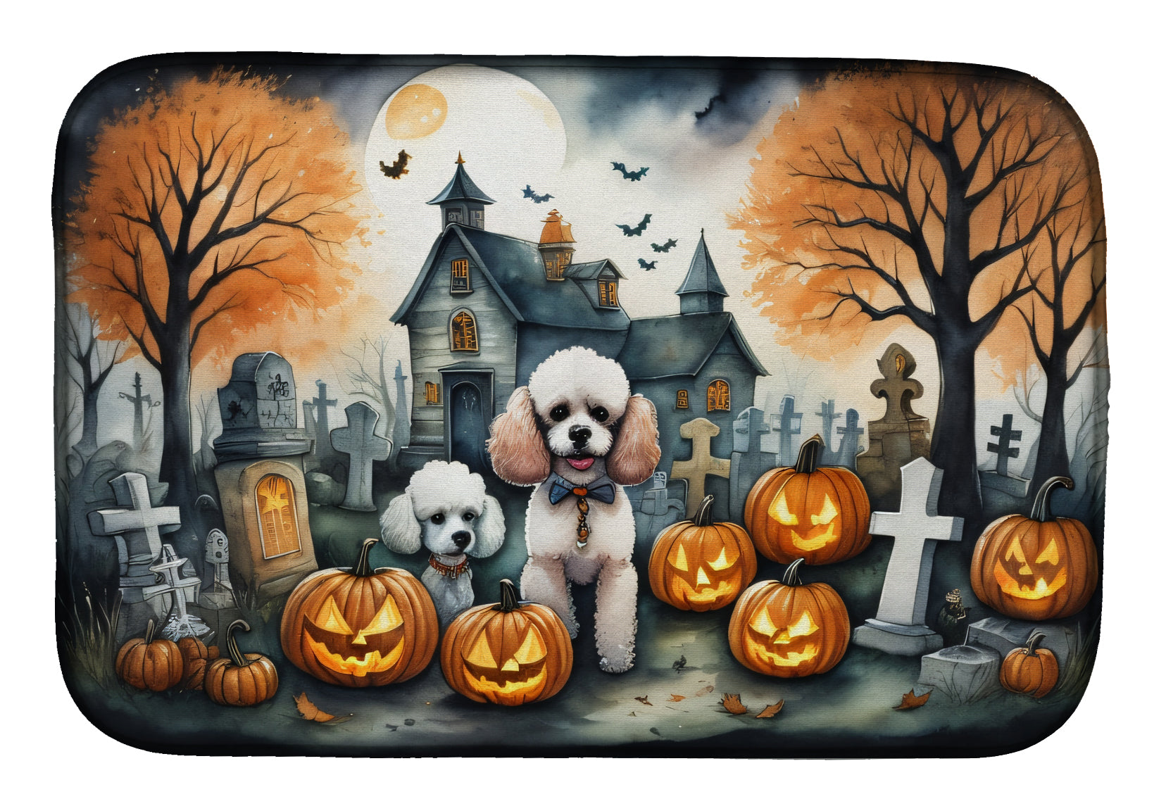 Caroline's Treasures Poodle Spooky Halloween Dish Drying Mat