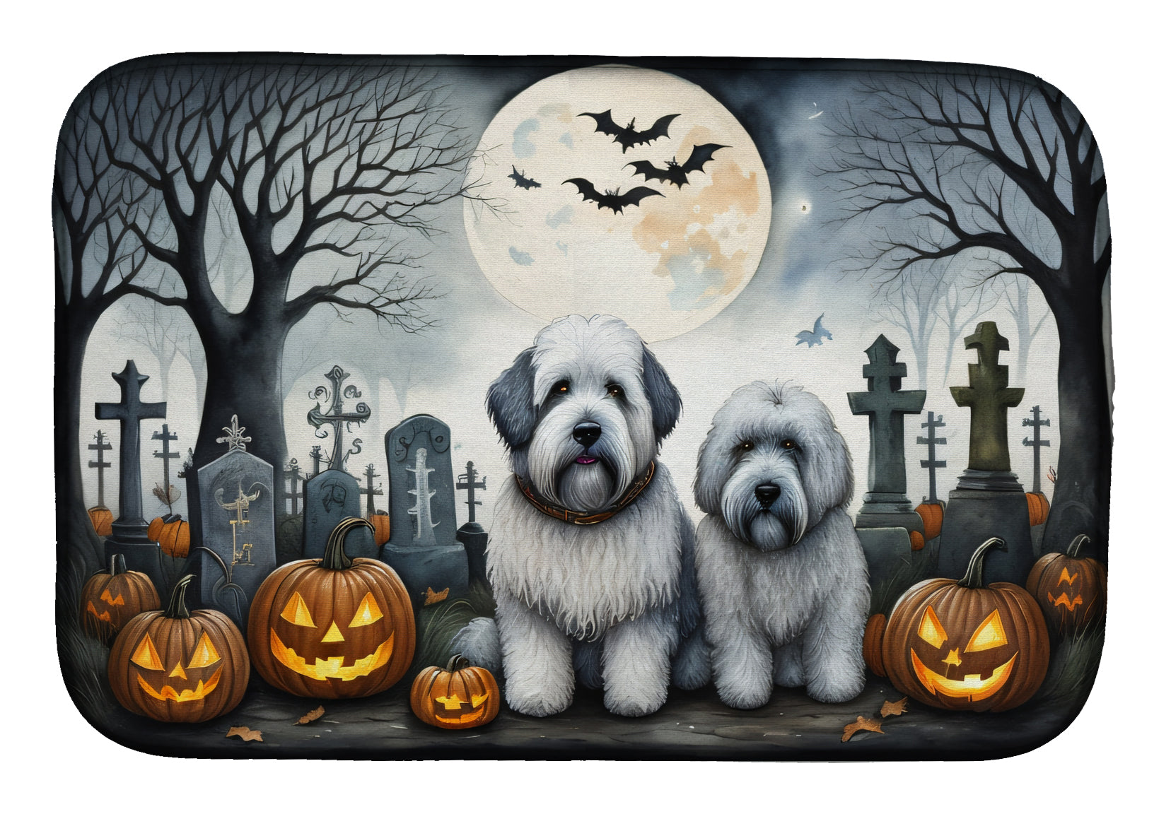 Caroline's Treasures Old English Sheepdog Spooky Halloween Dish Drying Mat