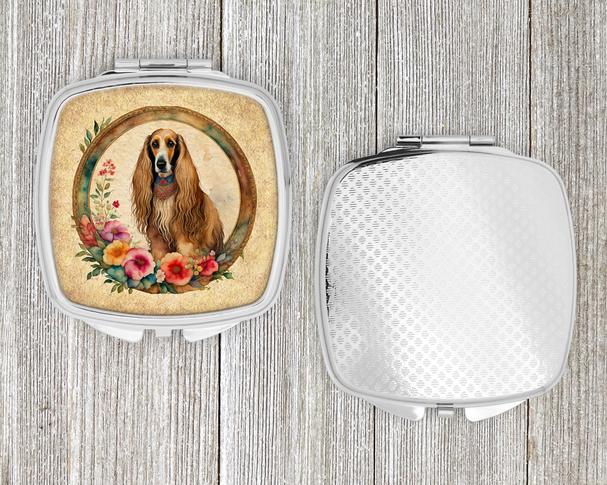 Afghan Hound and Flowers Compact Mirror