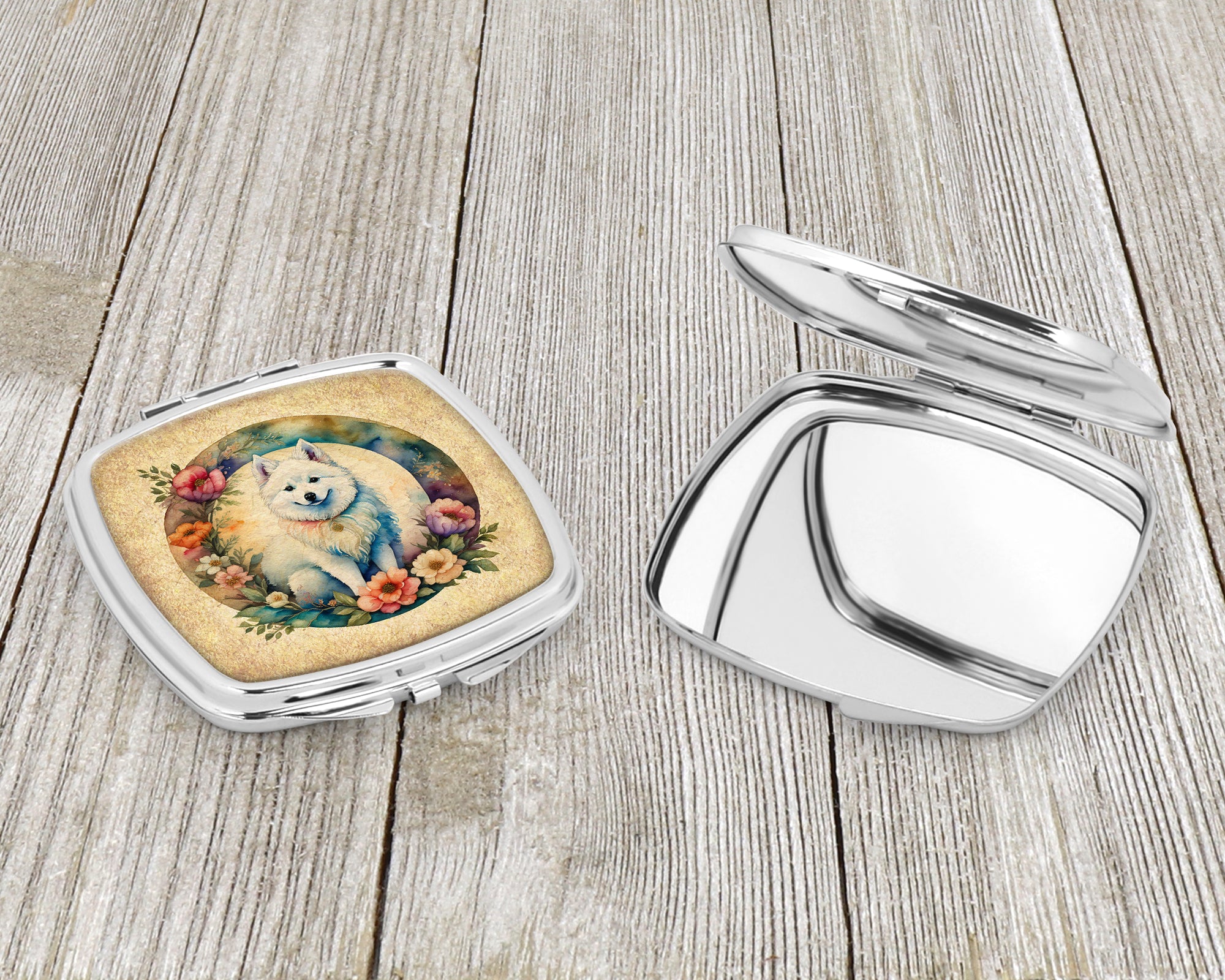 American Eskimo and Flowers Compact Mirror