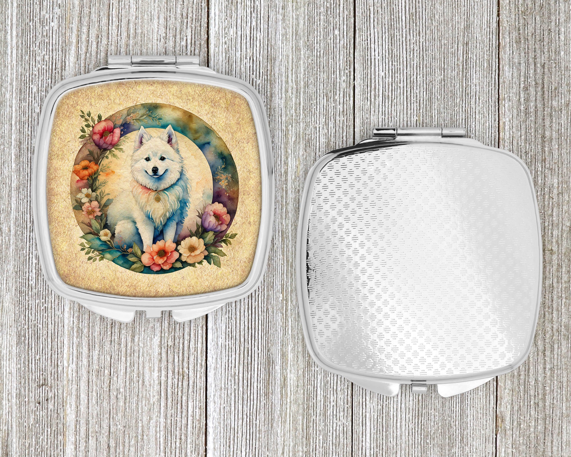 American Eskimo and Flowers Compact Mirror