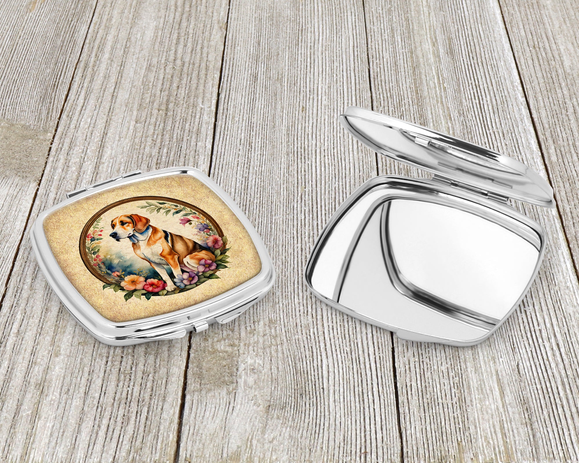 American Foxhound and Flowers Compact Mirror