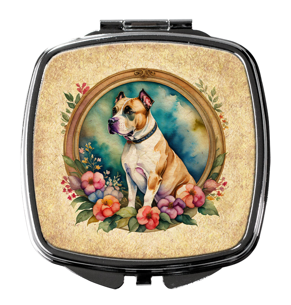 Buy this American Staffordshire Terrier and Flowers Compact Mirror