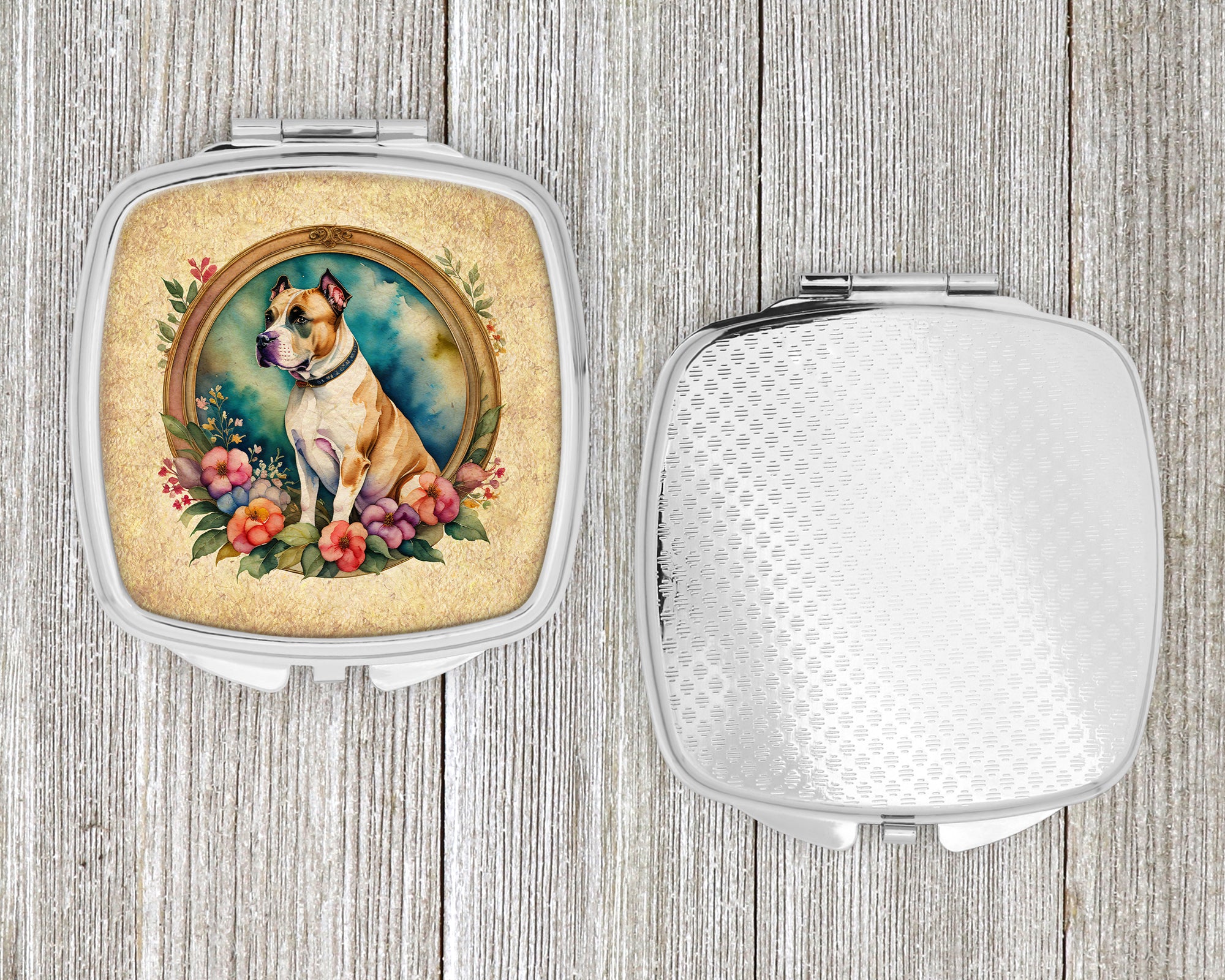 American Staffordshire Terrier and Flowers Compact Mirror