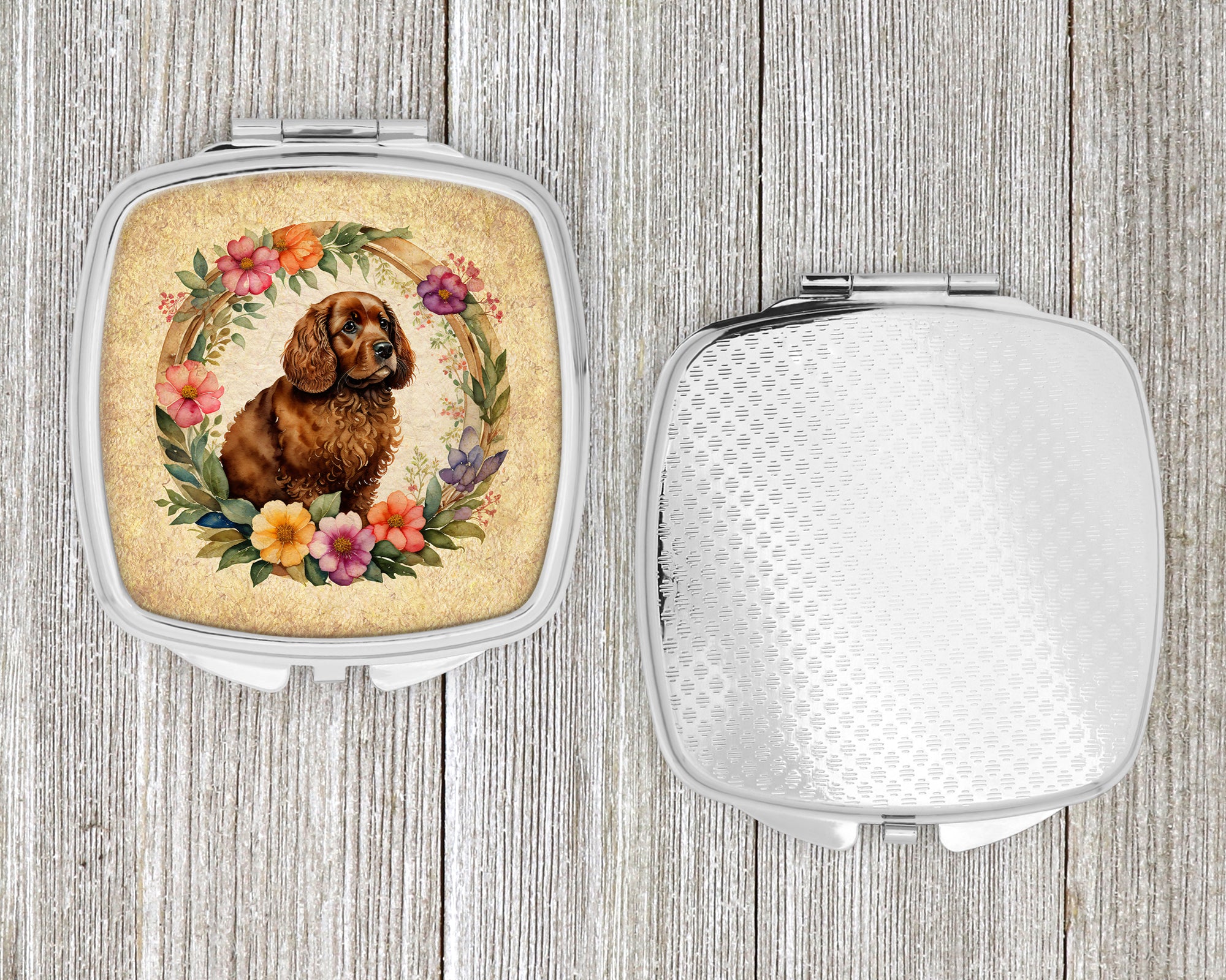 American Water Spaniel and Flowers Compact Mirror