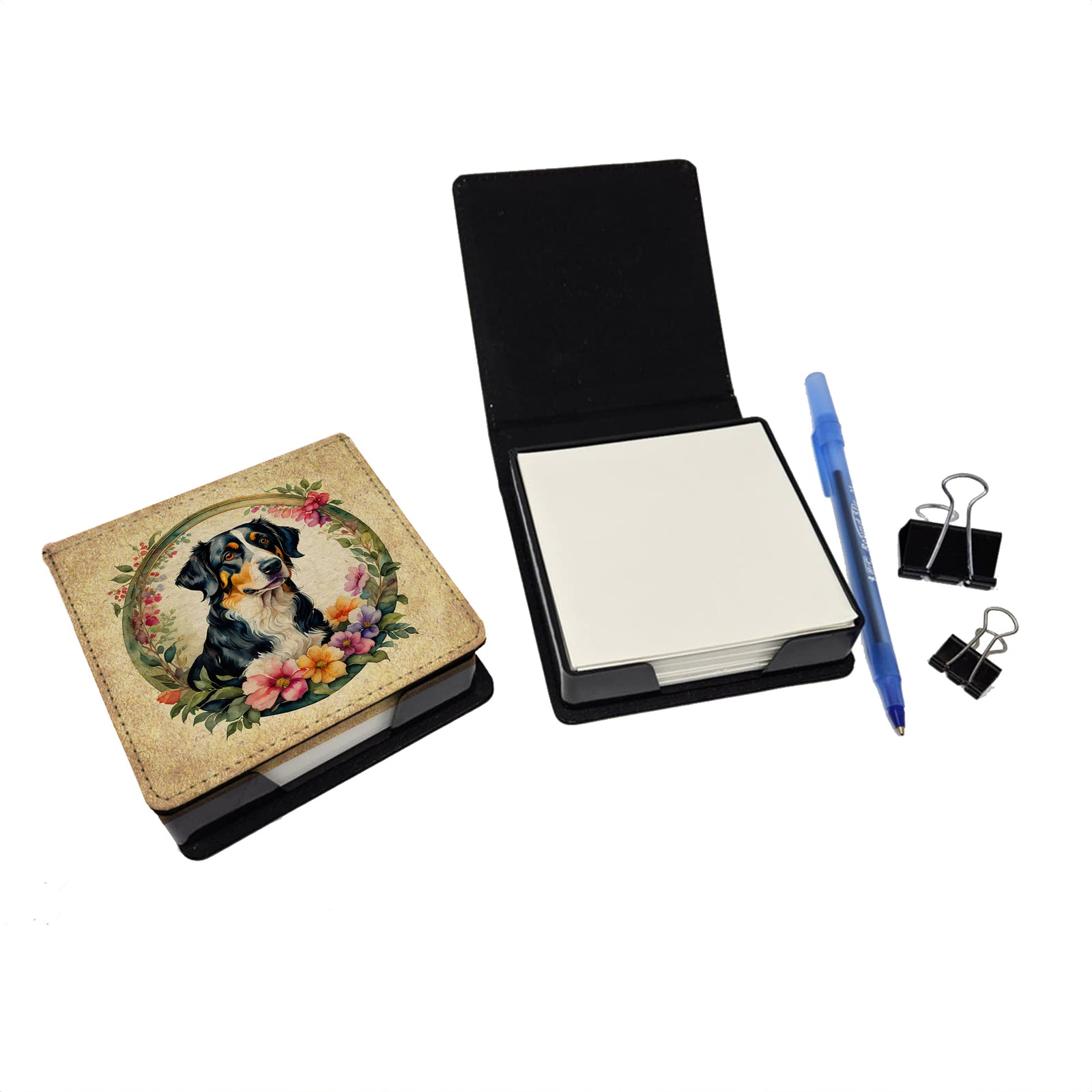 Caroline's Treasures Appenzeller Sennenhund and Flowers PU Leather Note Paper Holder