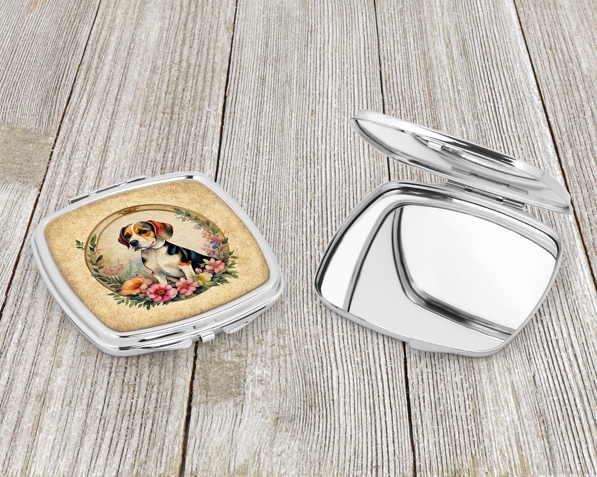 Beagle and Flowers Compact Mirror