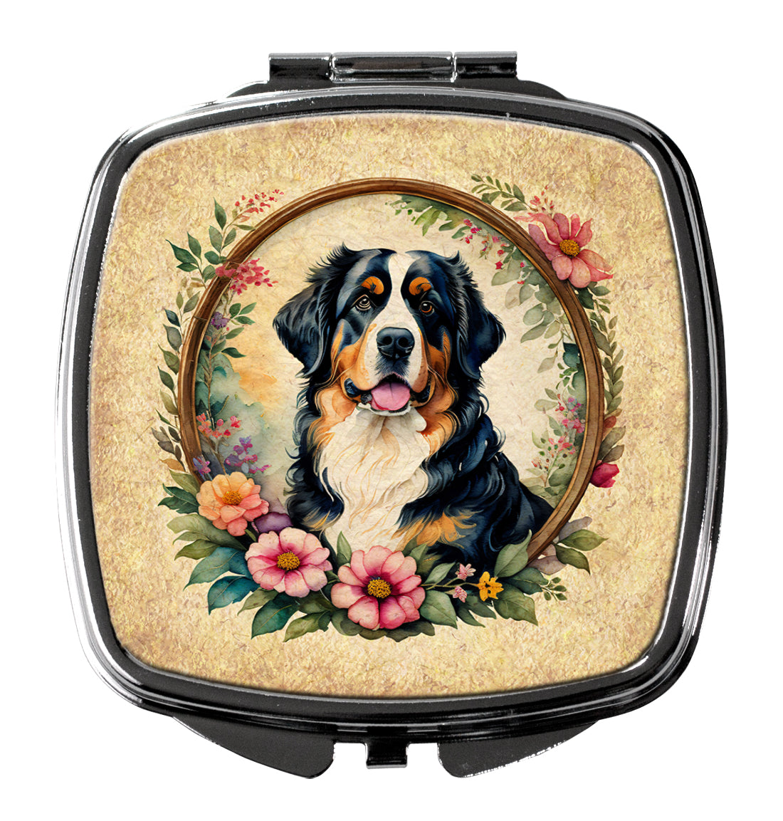 Buy this Bernese Mountain Dog and Flowers Compact Mirror