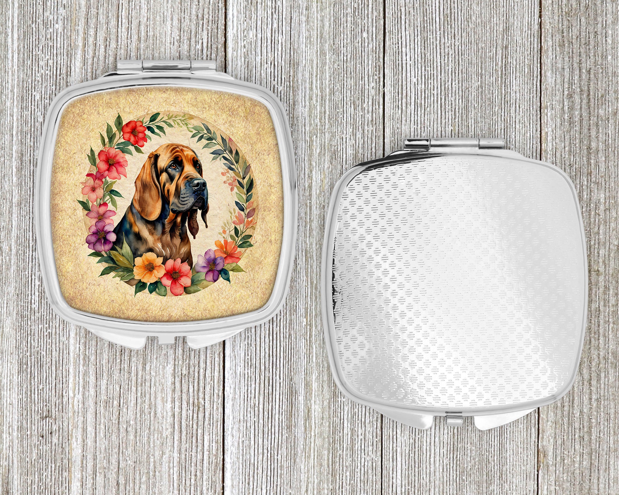 Bloodhound and Flowers Compact Mirror