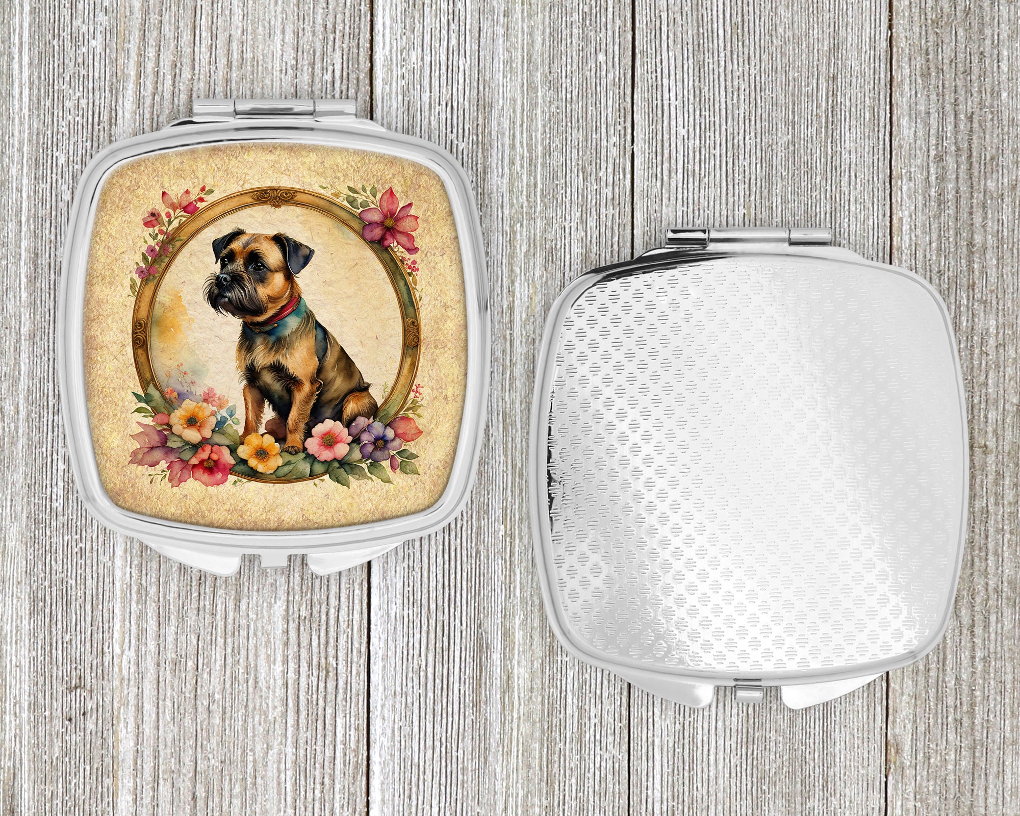 Border Terrier and Flowers Compact Mirror