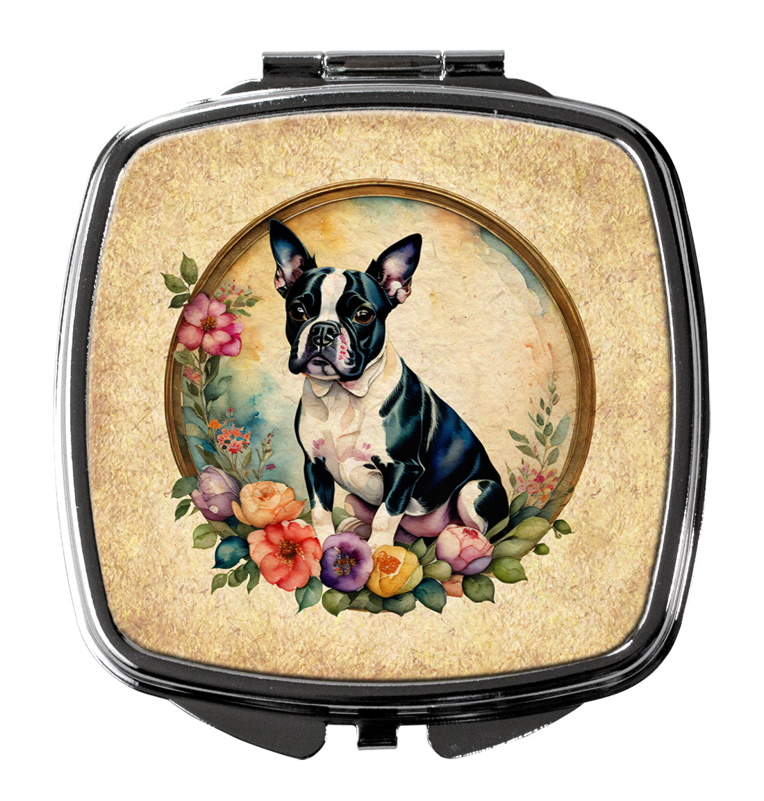 Buy this Boston Terrier and Flowers Compact Mirror