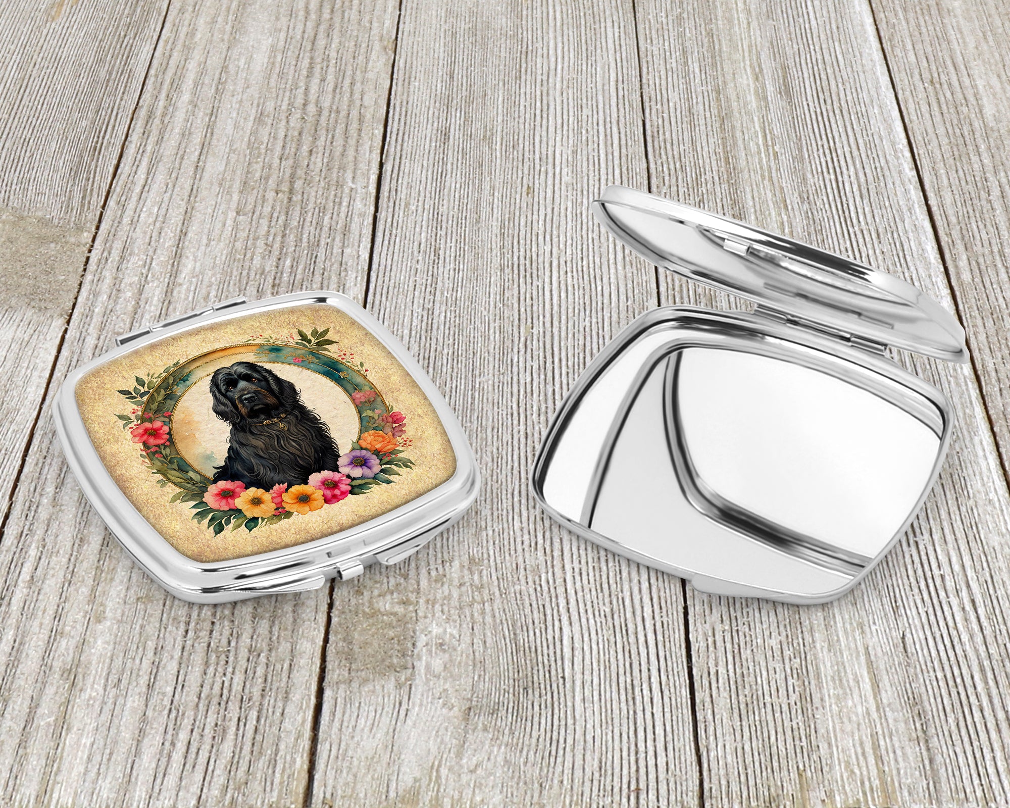 Briard and Flowers Compact Mirror