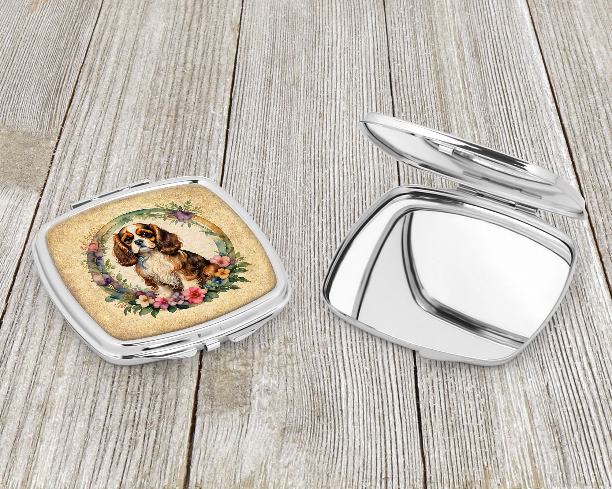 Cavalier Spaniel and Flowers Compact Mirror