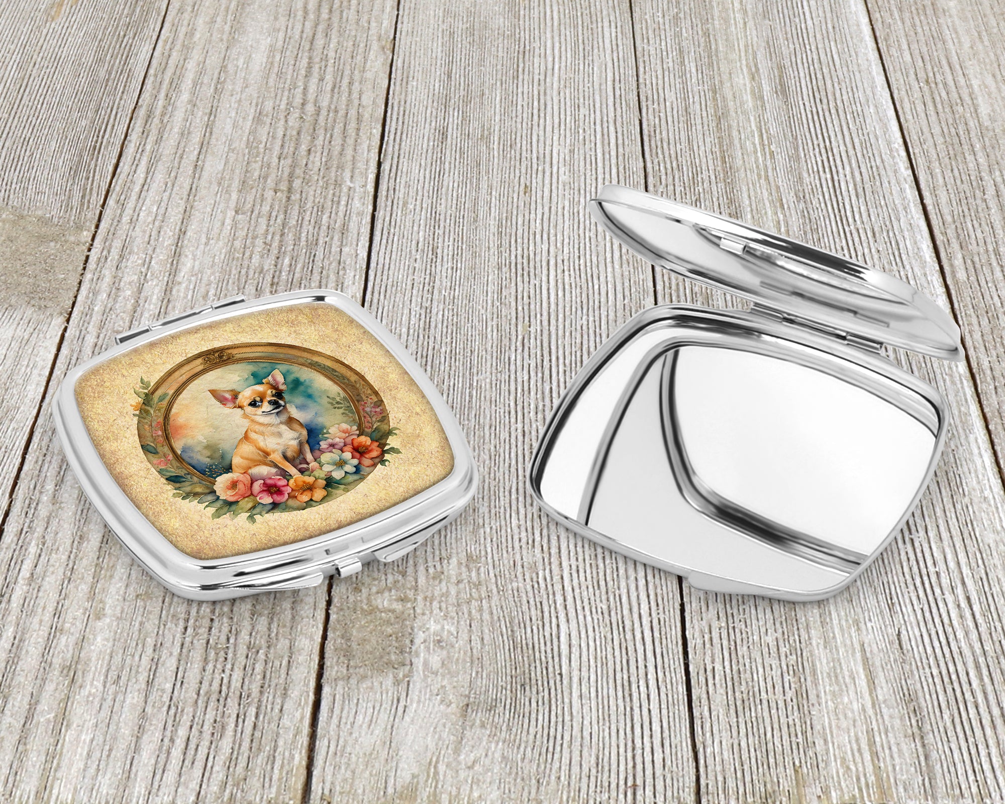 Chihuahua and Flowers Compact Mirror