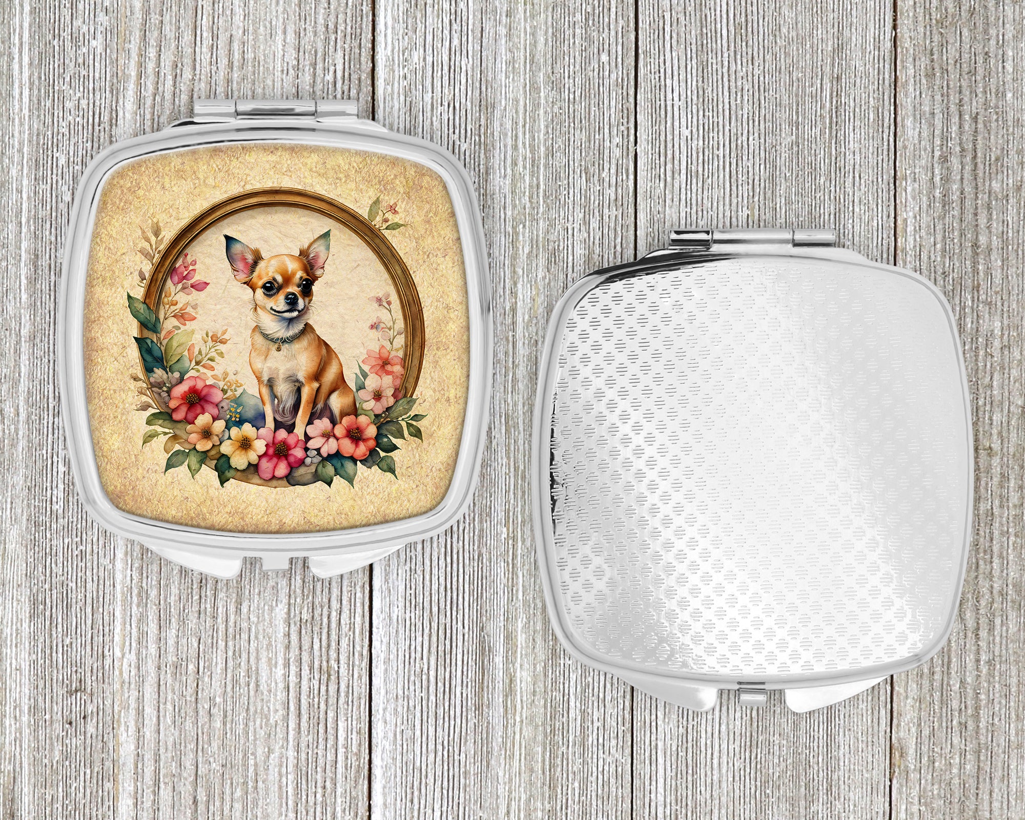 Chihuahua and Flowers Compact Mirror
