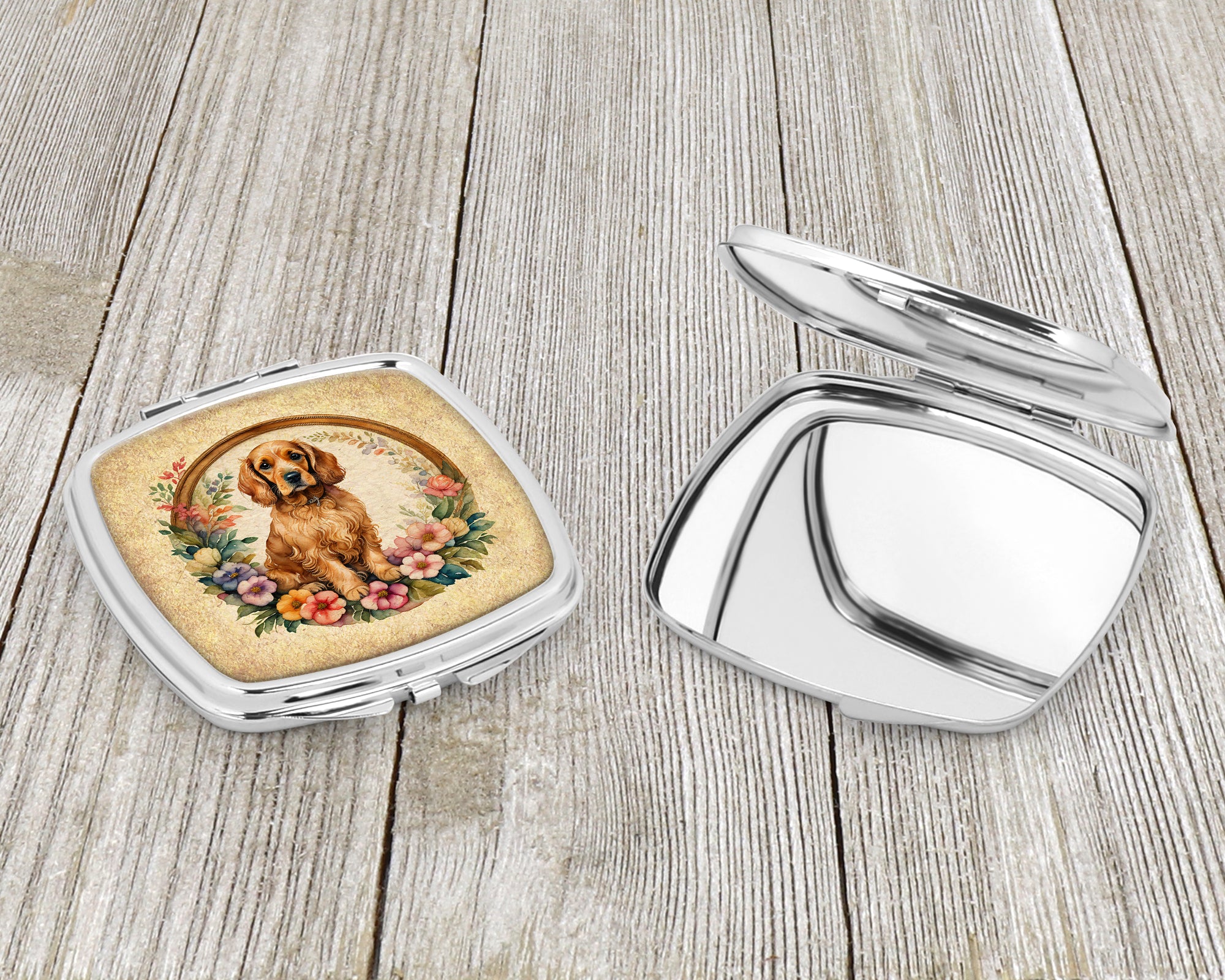 Cocker Spaniel and Flowers Compact Mirror
