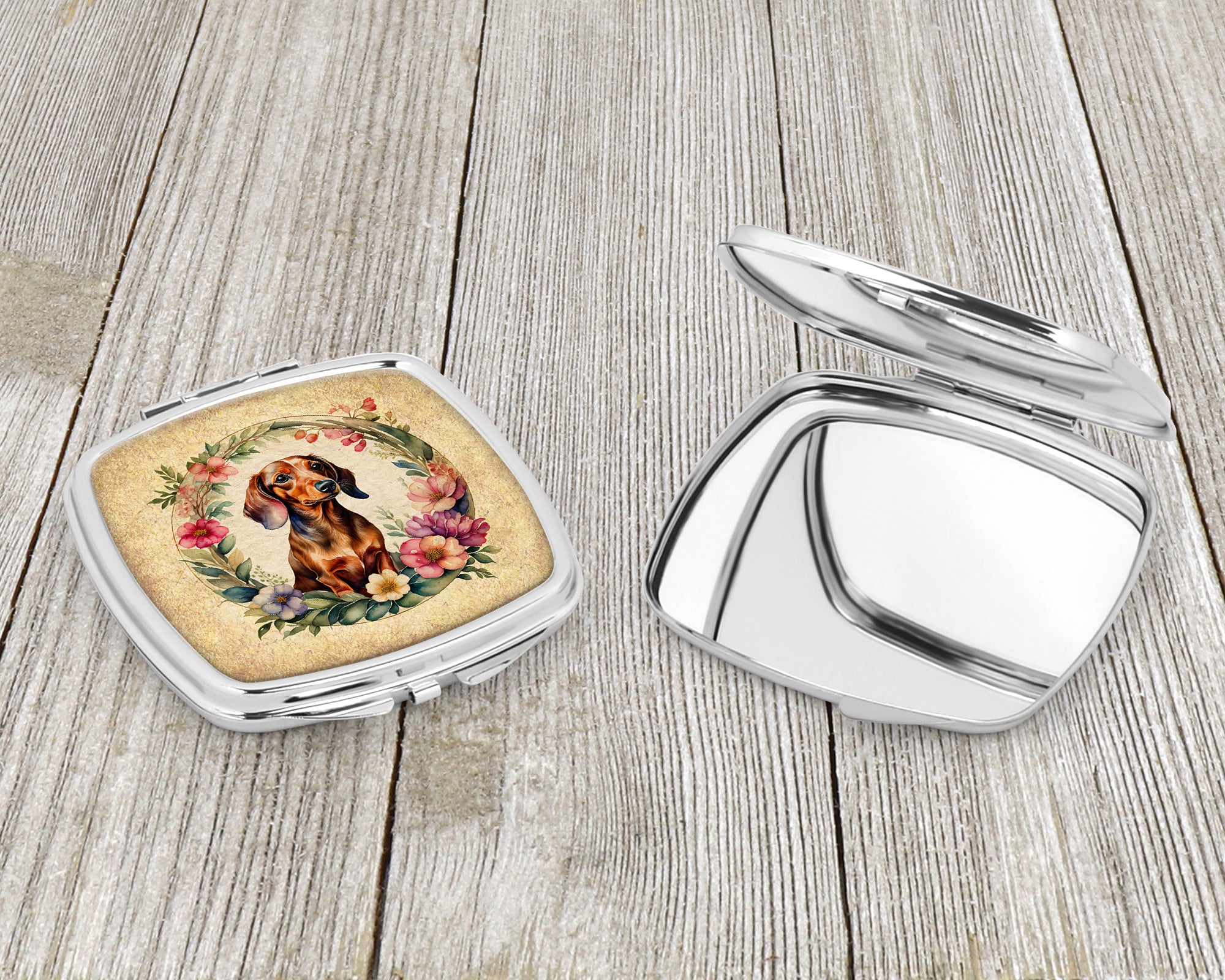 Dachshund and Flowers Compact Mirror
