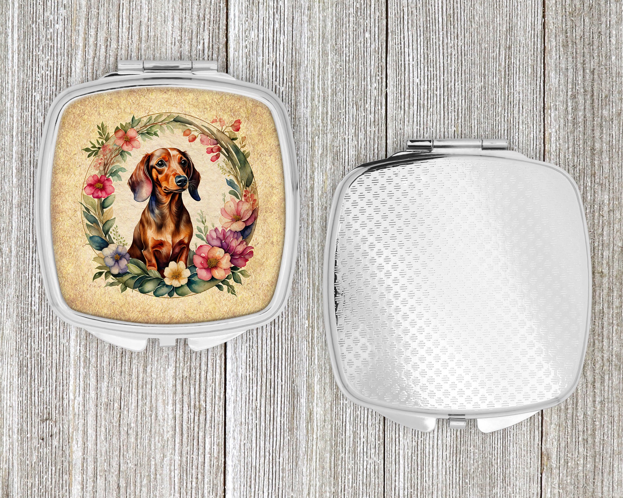 Dachshund and Flowers Compact Mirror