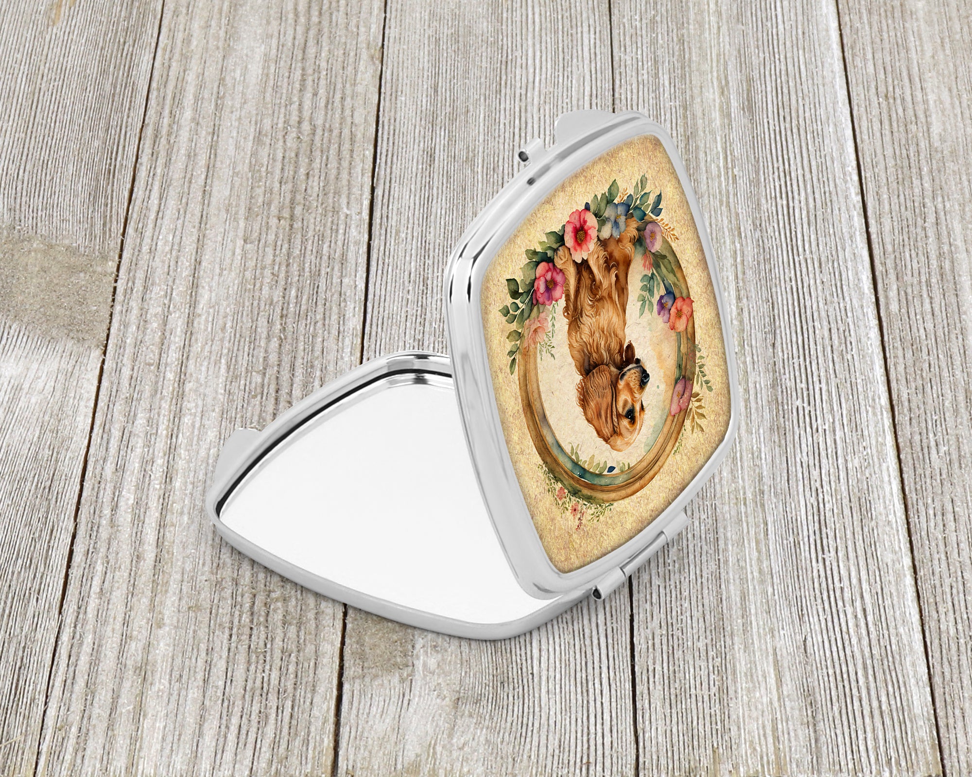 English Cocker Spaniel and Flowers Compact Mirror