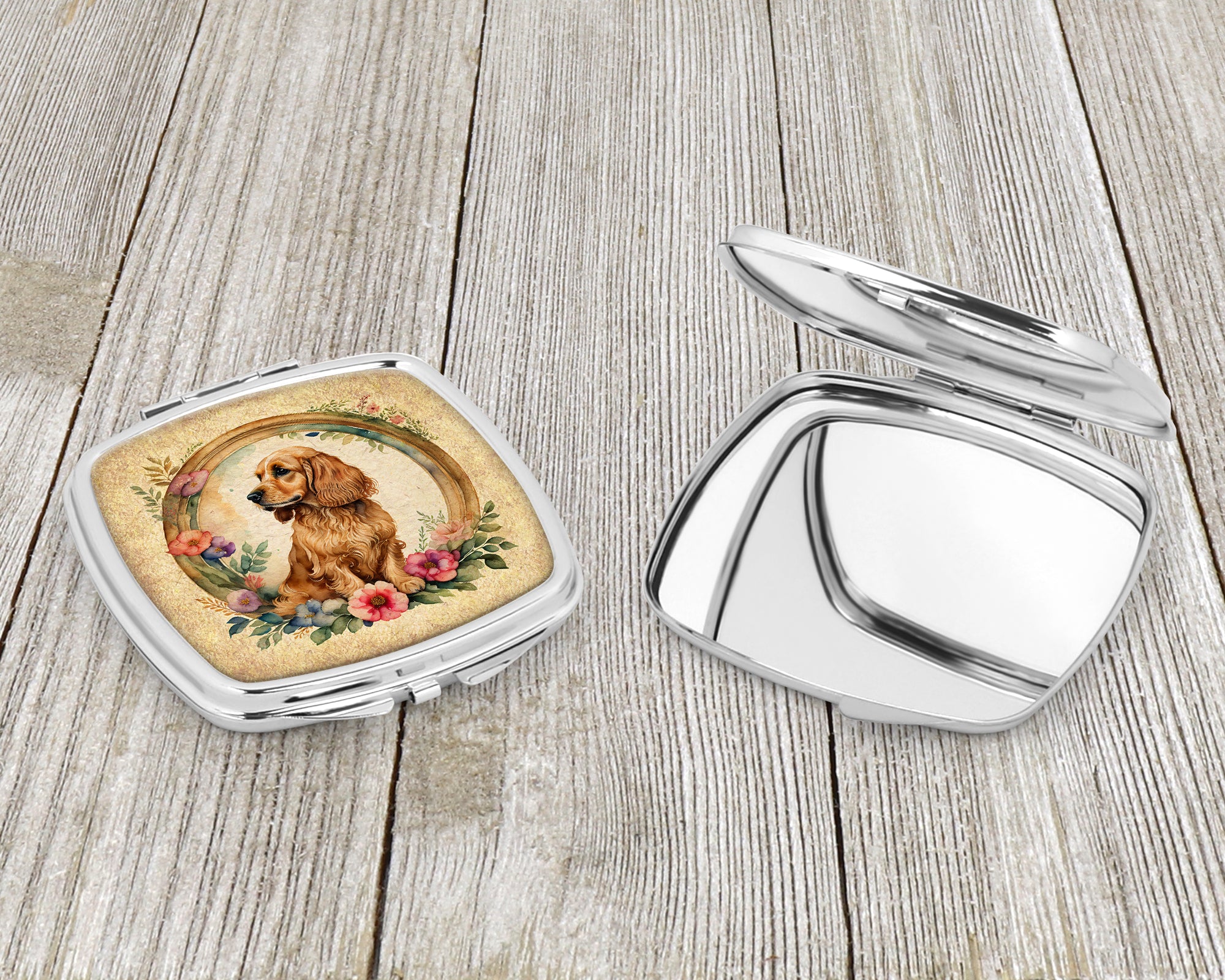 English Cocker Spaniel and Flowers Compact Mirror