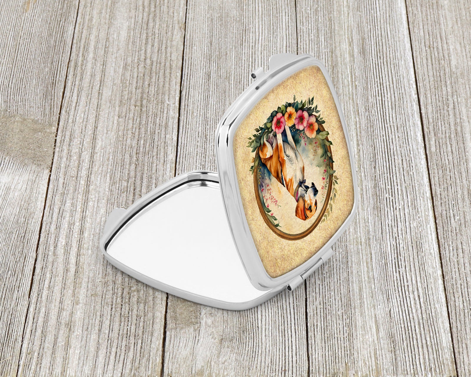 Caroline's Treasures English Foxhound and Flowers Compact Mirror – Stylish Purse Mirror with Artistic Covers