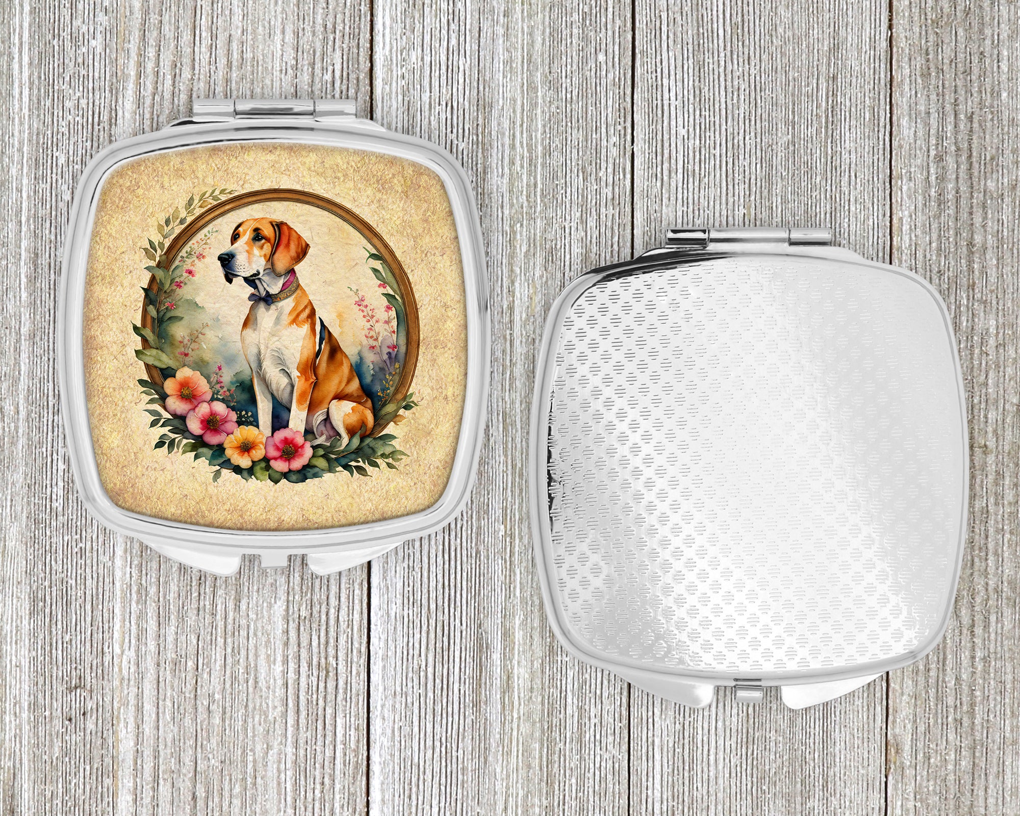 English Foxhound and Flowers Compact Mirror