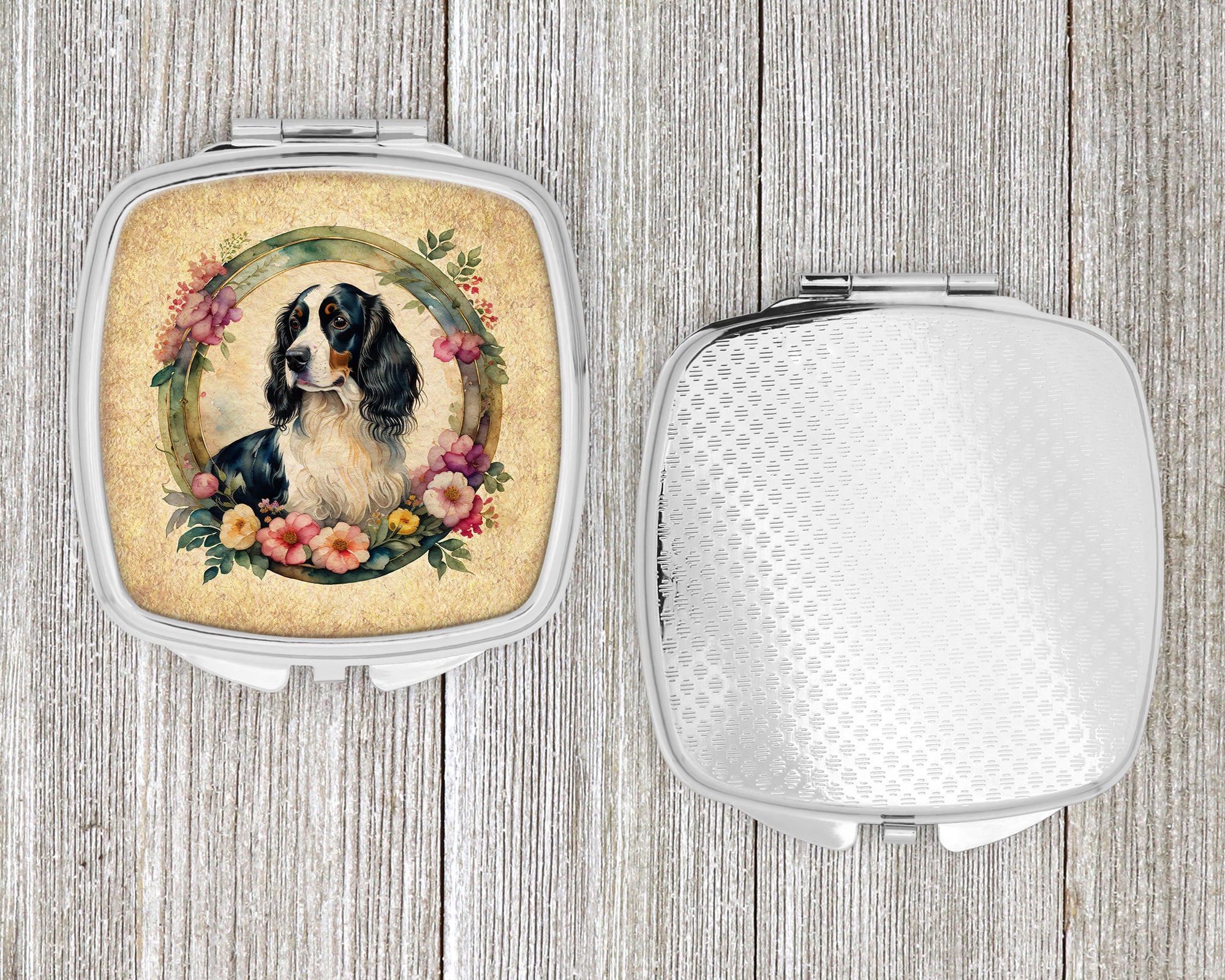 English Springer Spaniel and Flowers Compact Mirror