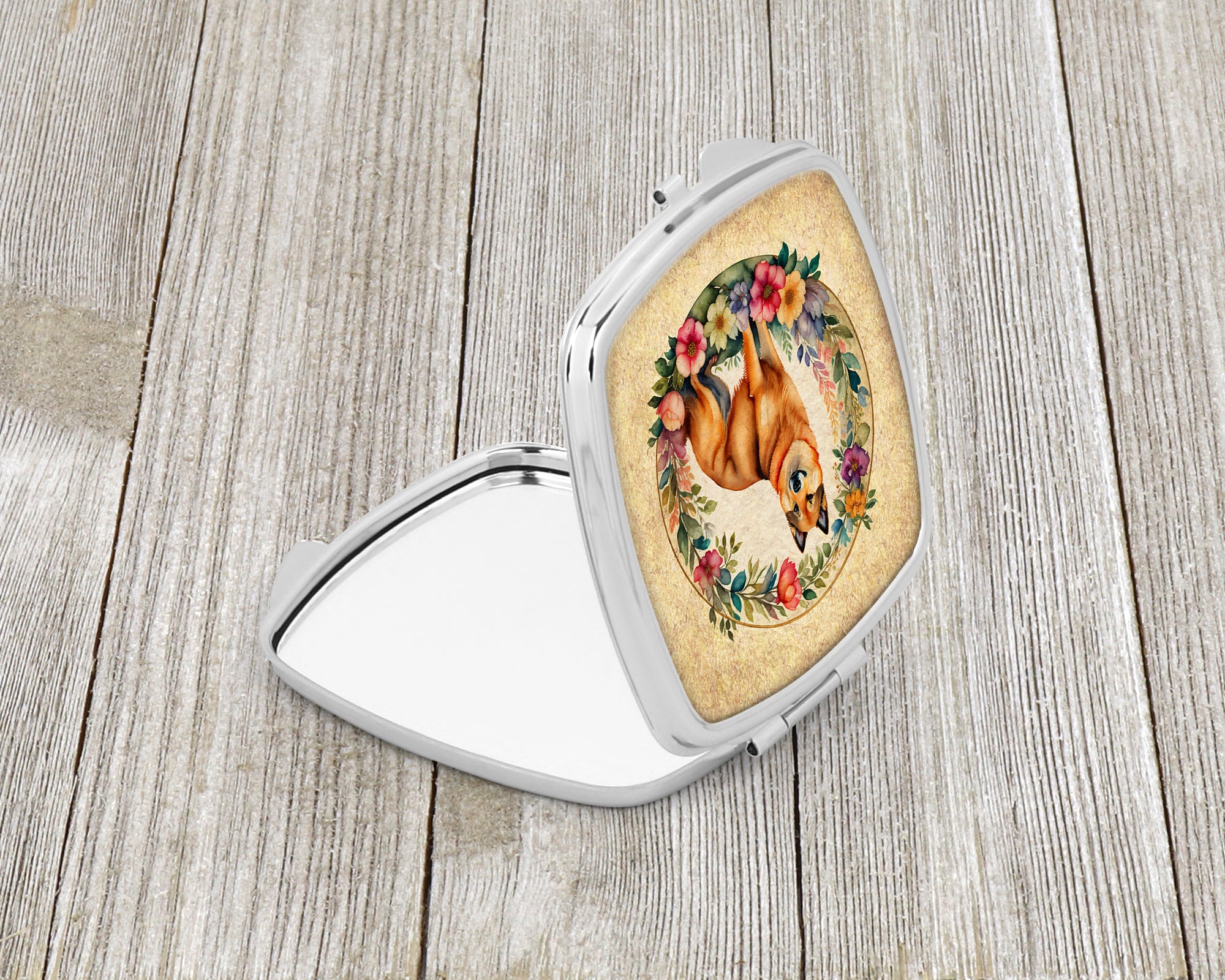 Finnish Spitz and Flowers Compact Mirror