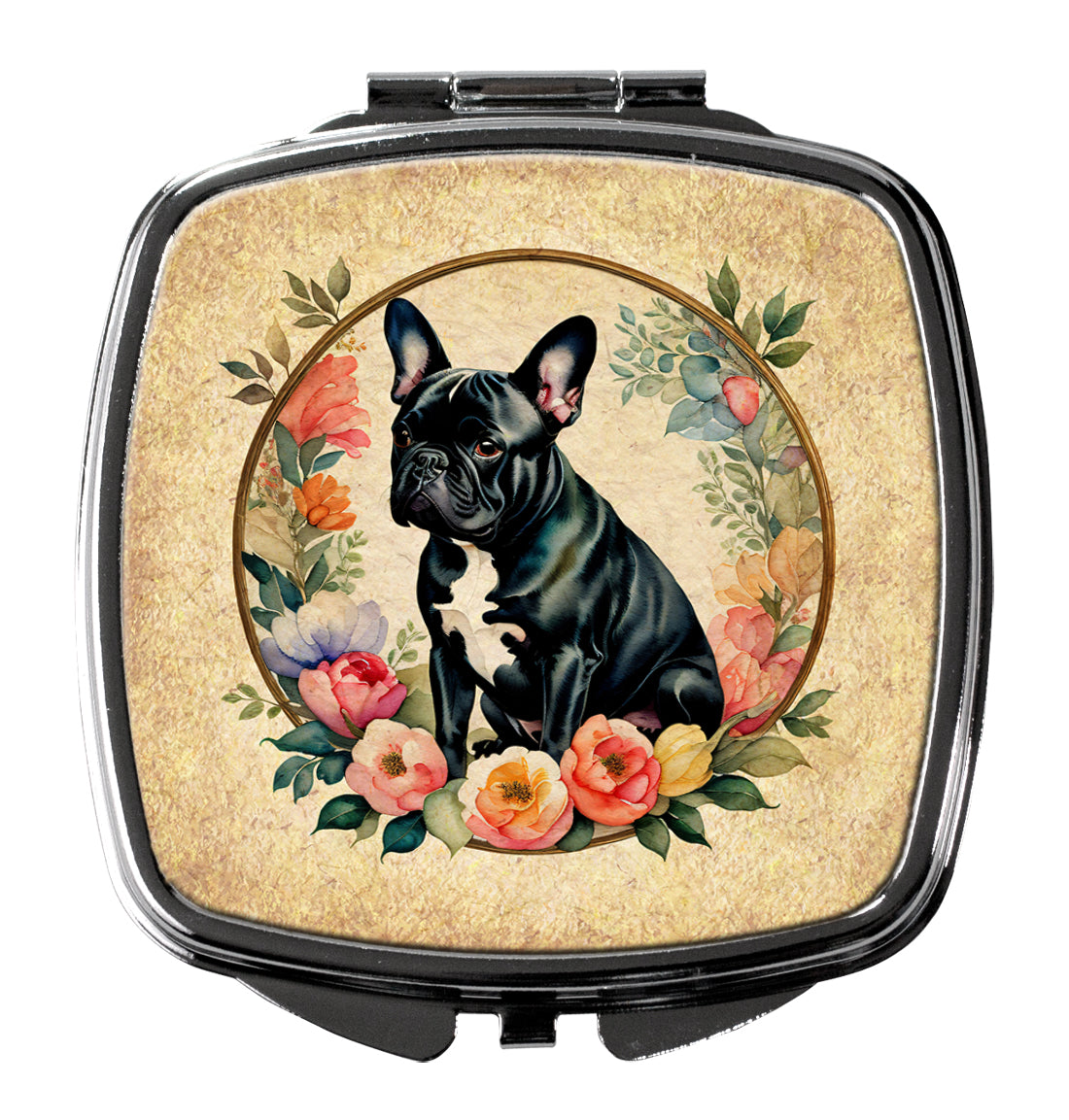 Buy this Black French Bulldog and Flowers Compact Mirror