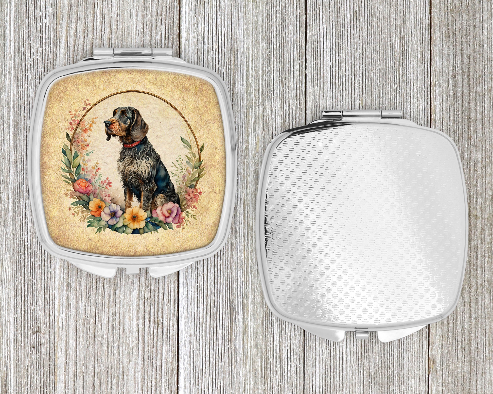 German Wirehaired Pointer and Flowers Compact Mirror