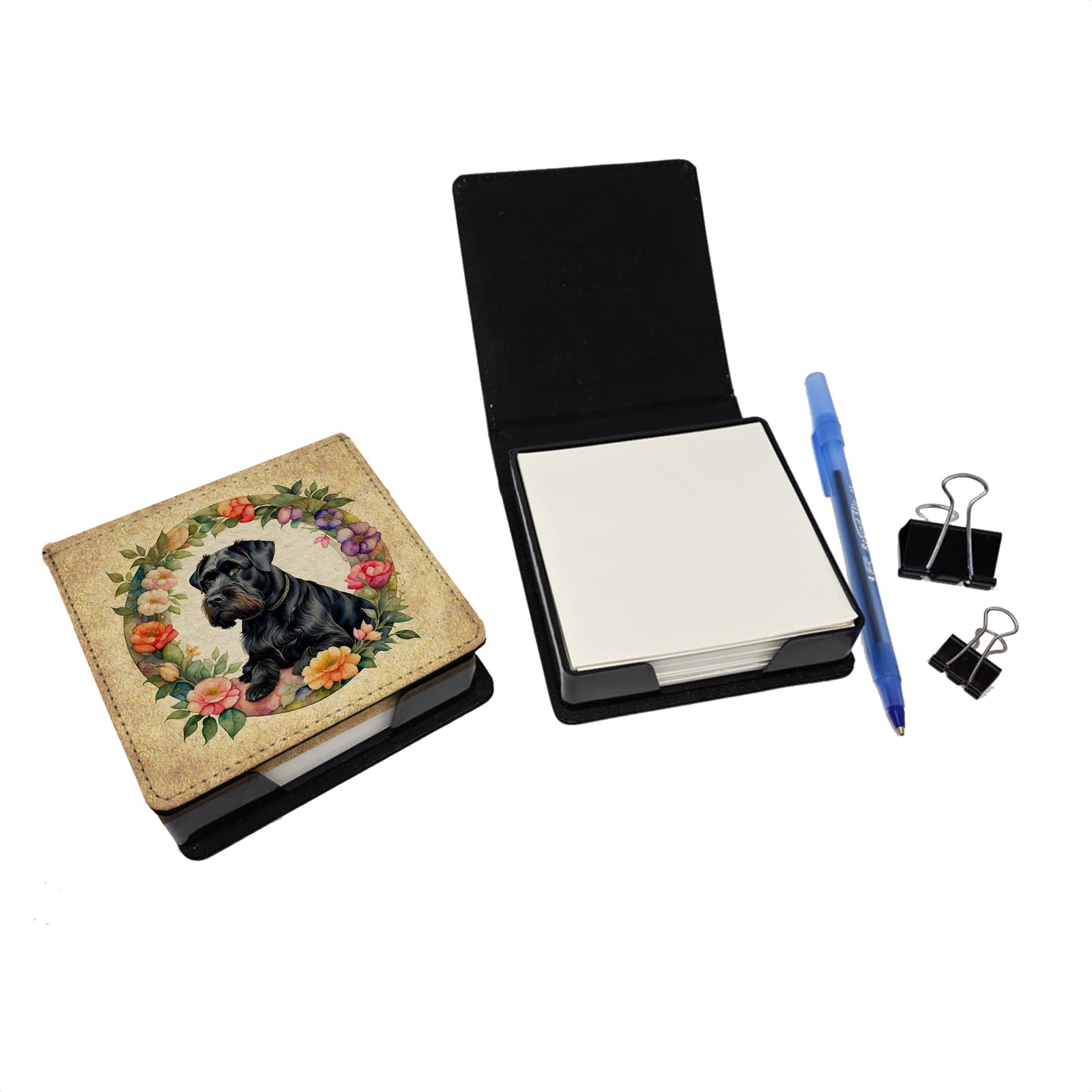 Caroline's Treasures Giant Schnauzer and Flowers PU Leather Note Paper Holder