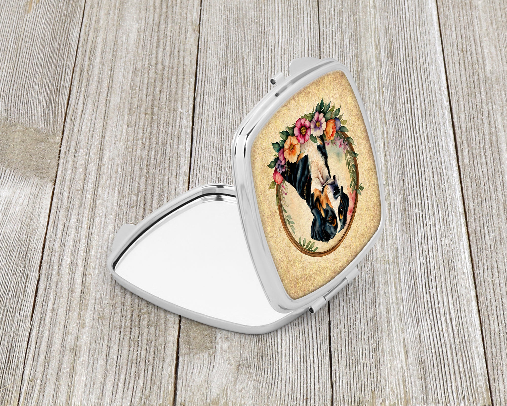 Greater Swiss Mountain Dog and Flowers Compact Mirror