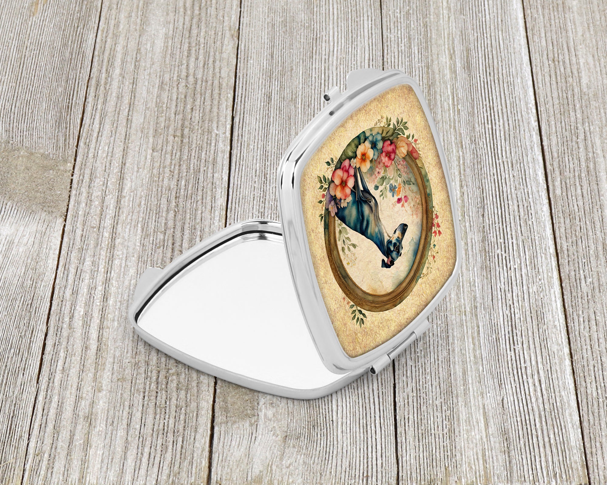 Greyhound and Flowers Compact Mirror