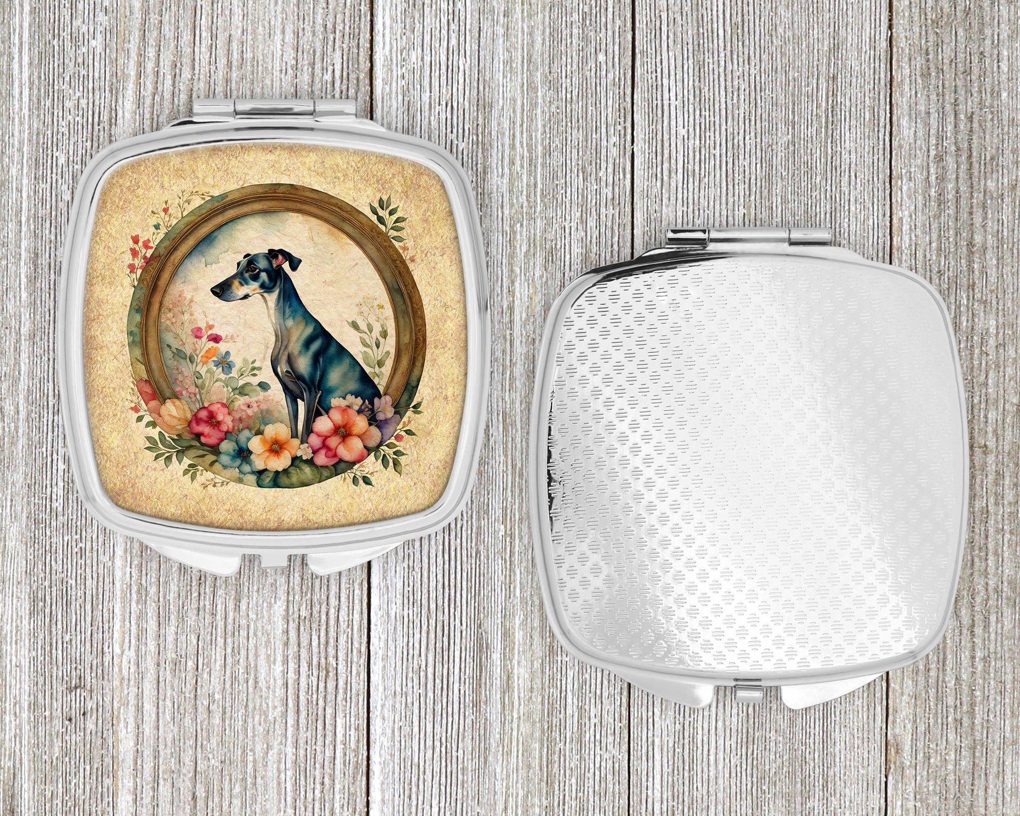 Greyhound and Flowers Compact Mirror