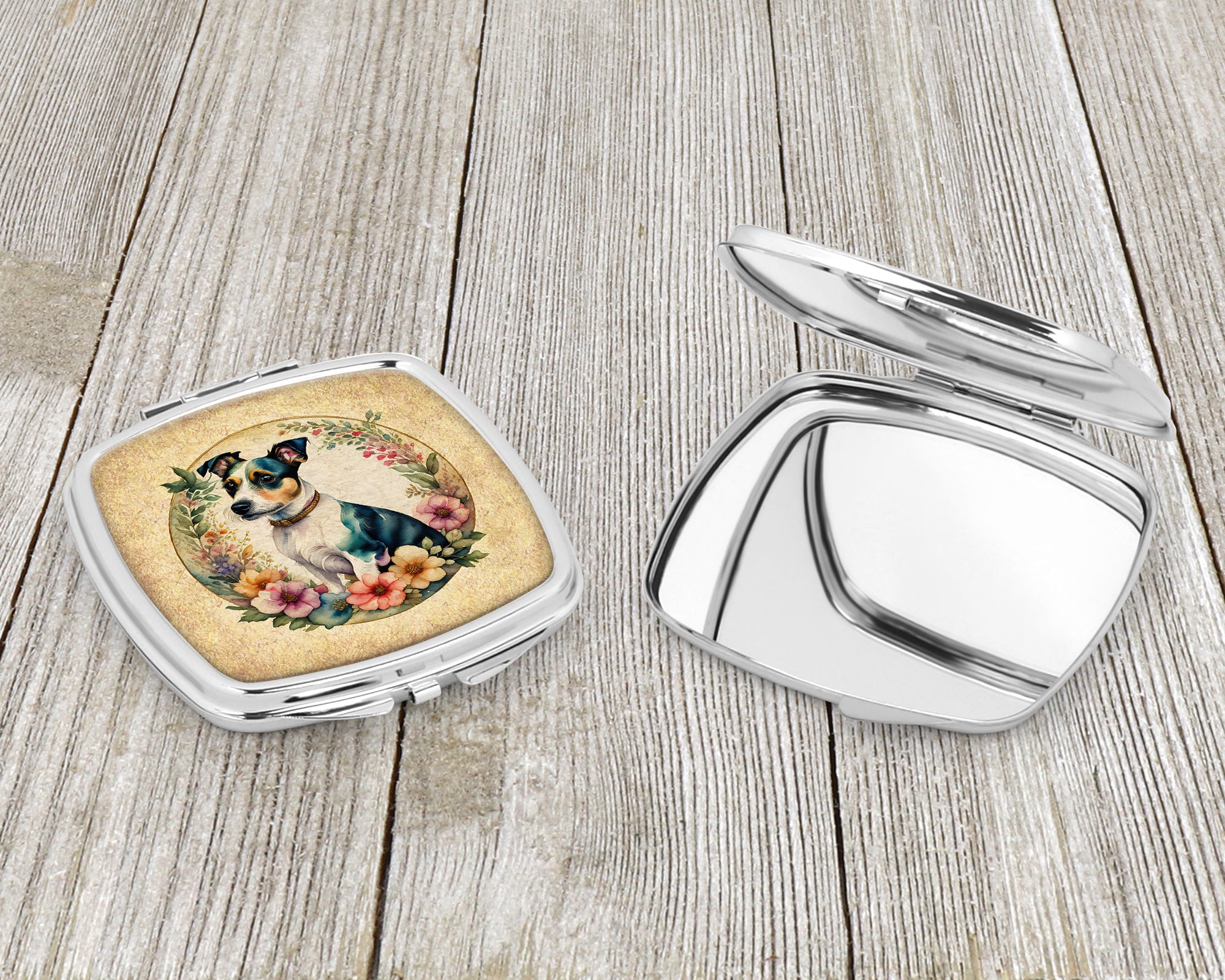 Jack Russell Terrier and Flowers Compact Mirror