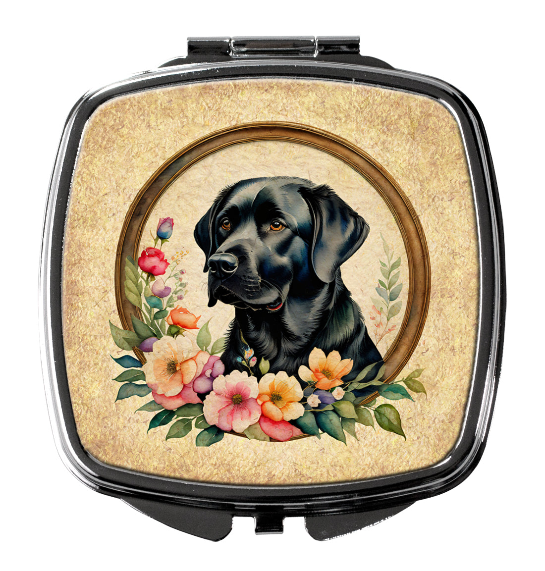 Buy this Black Labrador Retriever and Flowers Compact Mirror