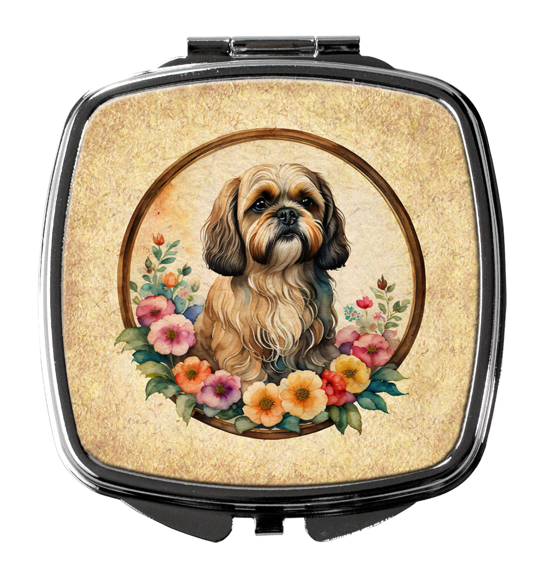 Buy this Lhasa Apso and Flowers Compact Mirror