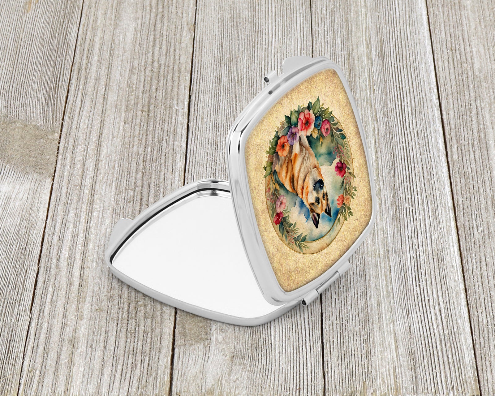 Caroline's Treasures Norwegian Buhund and Flowers Compact Mirror – Stylish Purse Mirror with Artistic Covers
