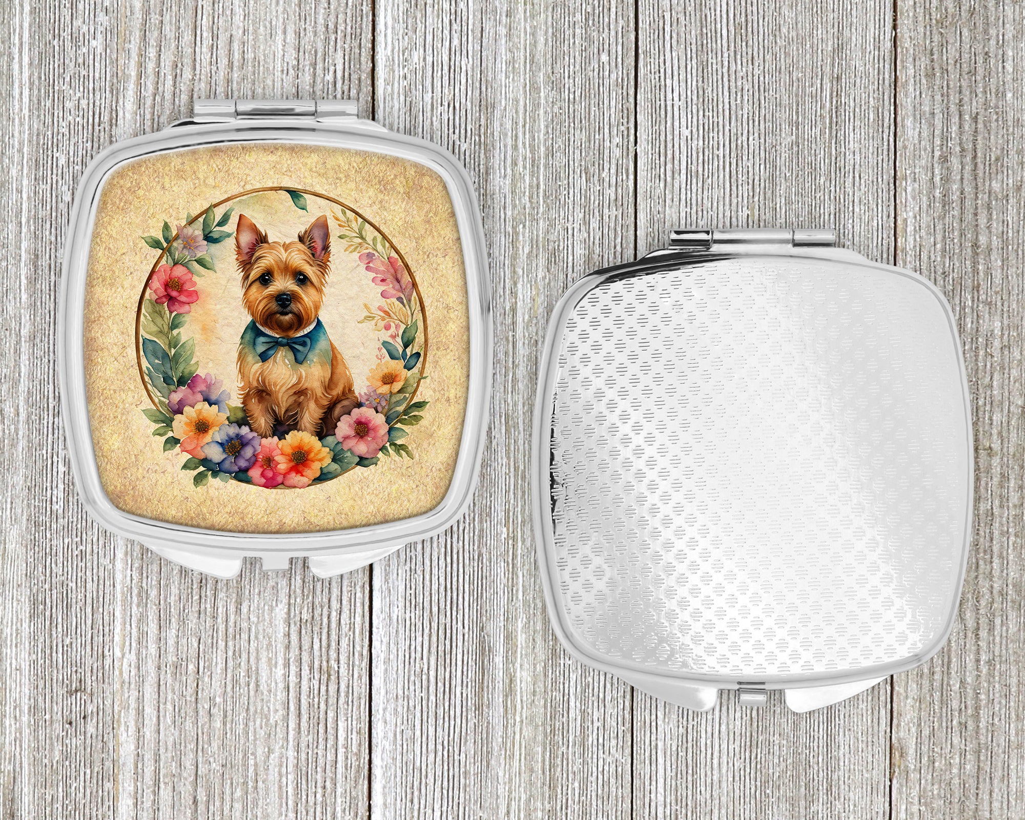 Norwich Terrier and Flowers Compact Mirror