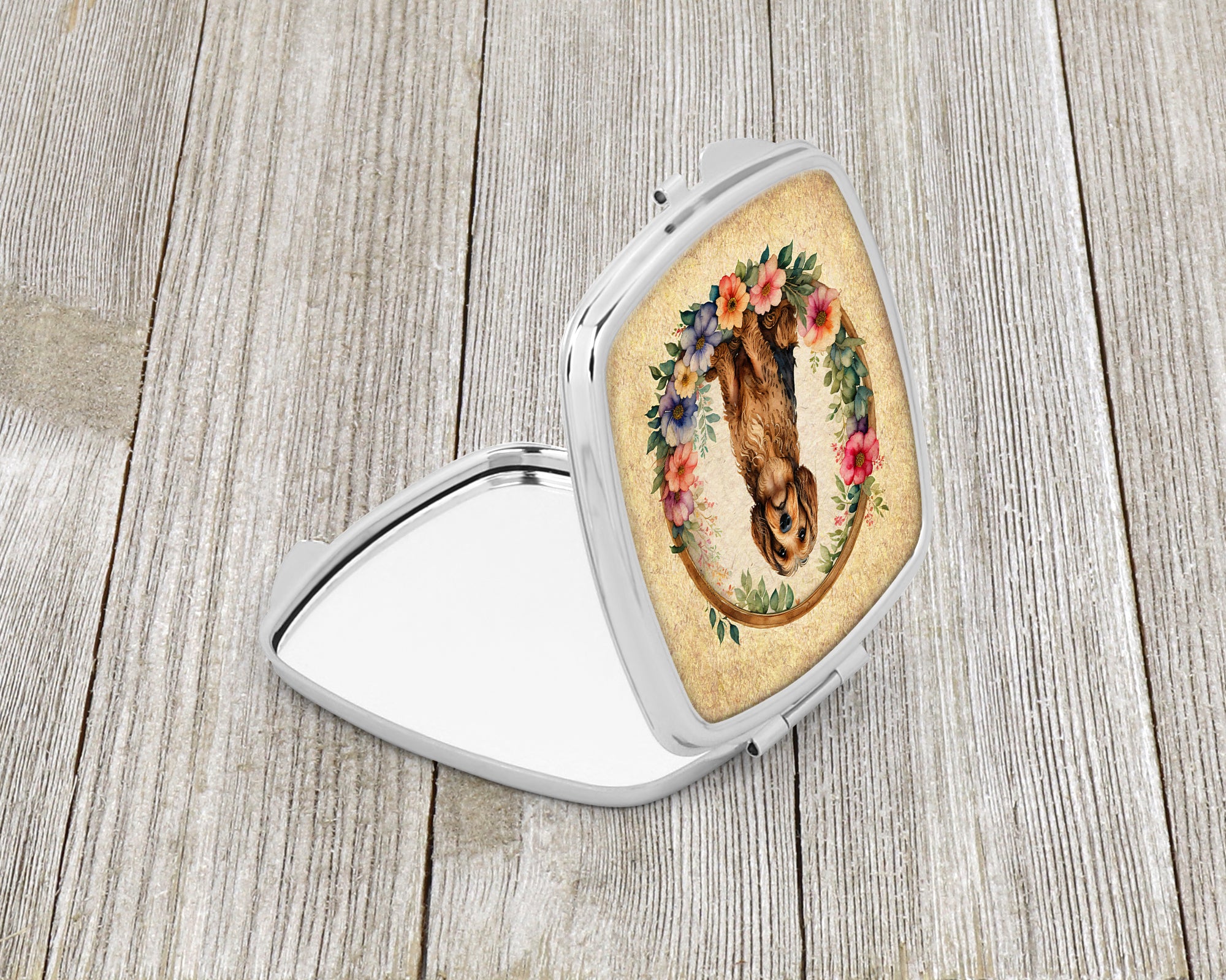 Otterhound and Flowers Compact Mirror