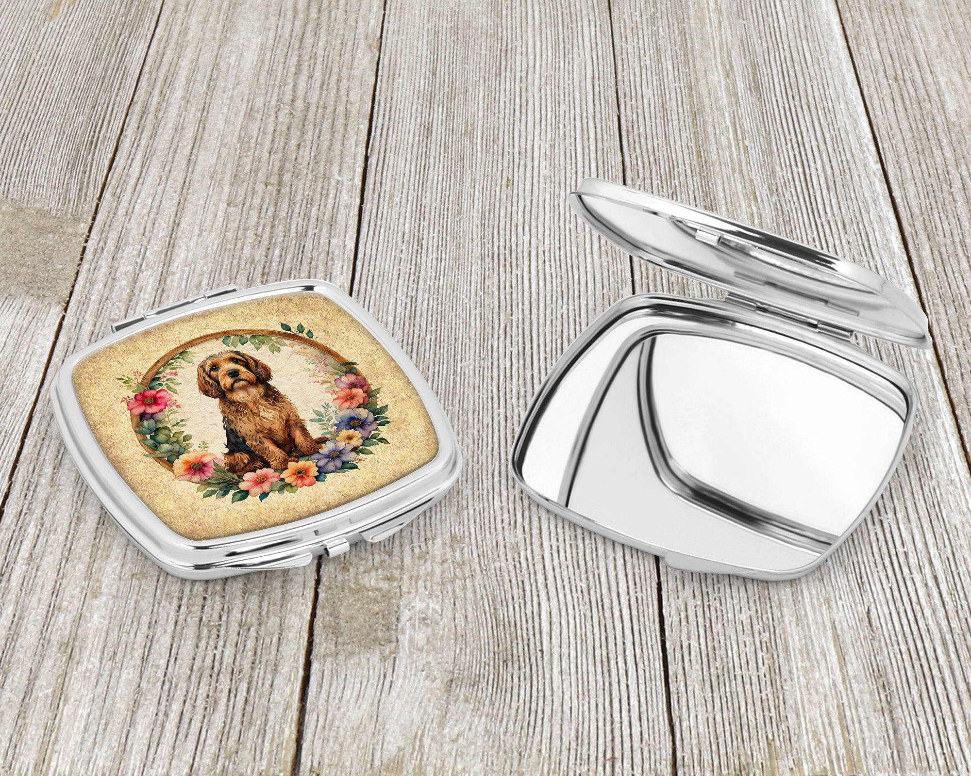 Otterhound and Flowers Compact Mirror