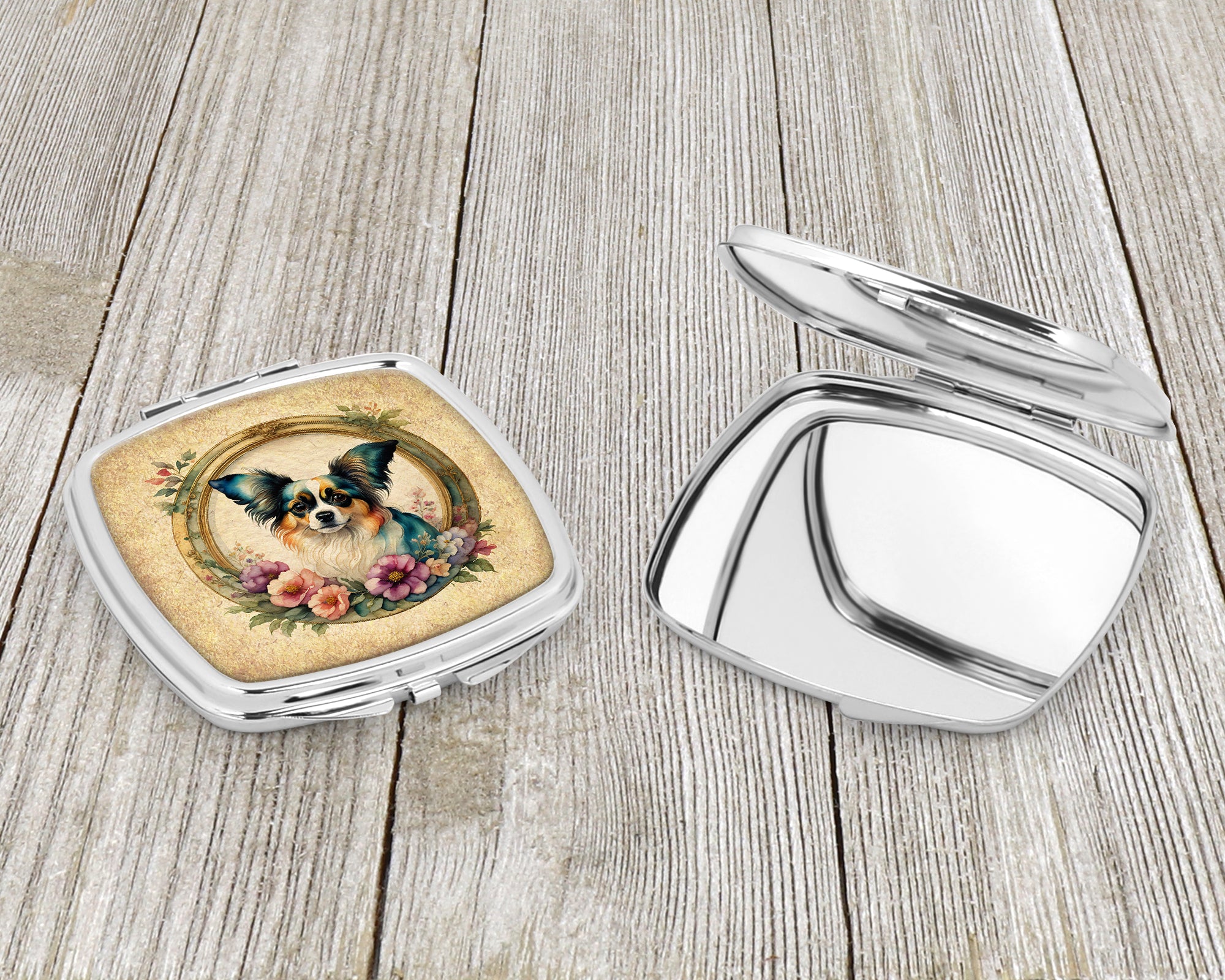 Papillon and Flowers Compact Mirror