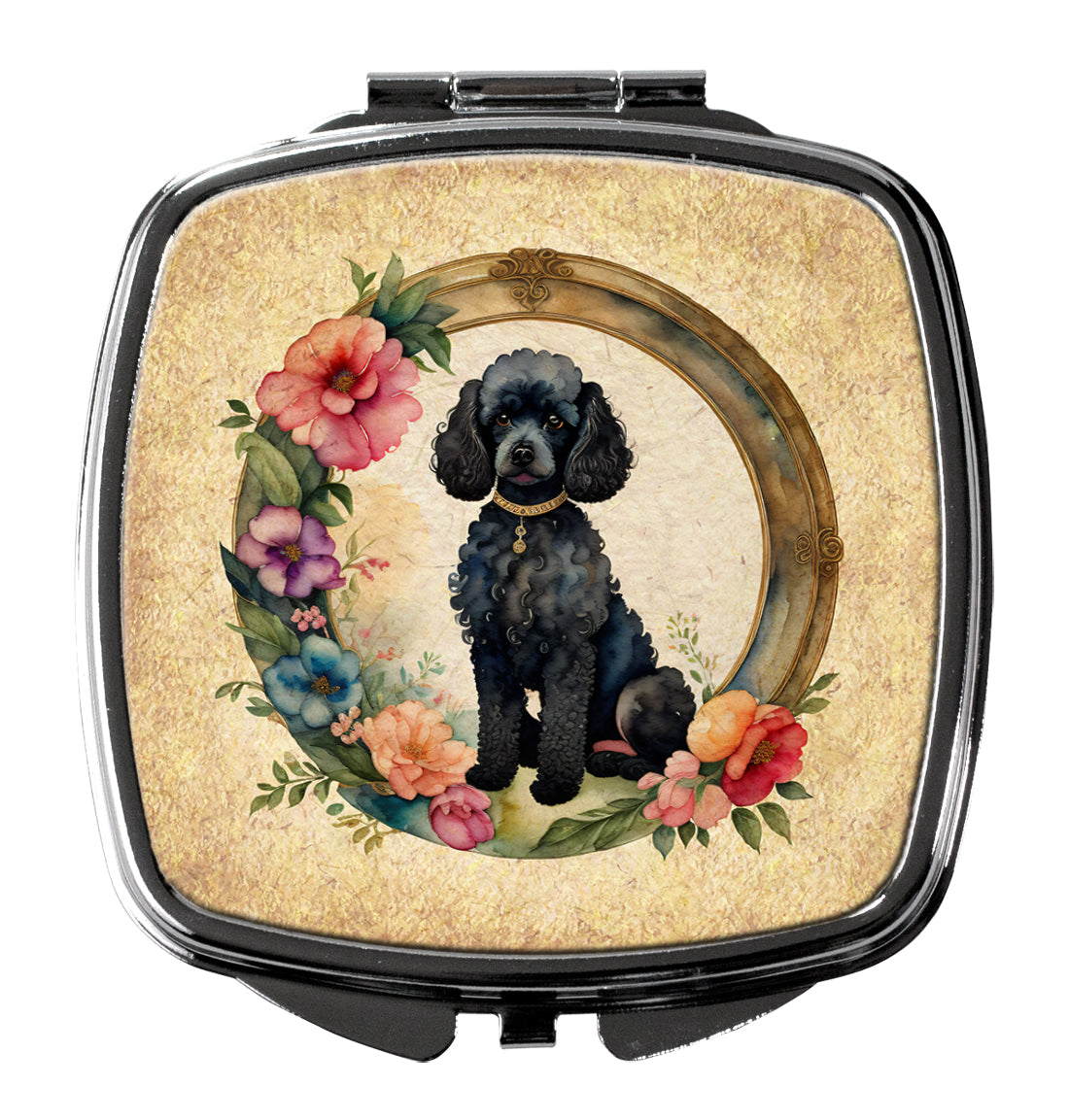 Buy this Black Poodle and Flowers Compact Mirror