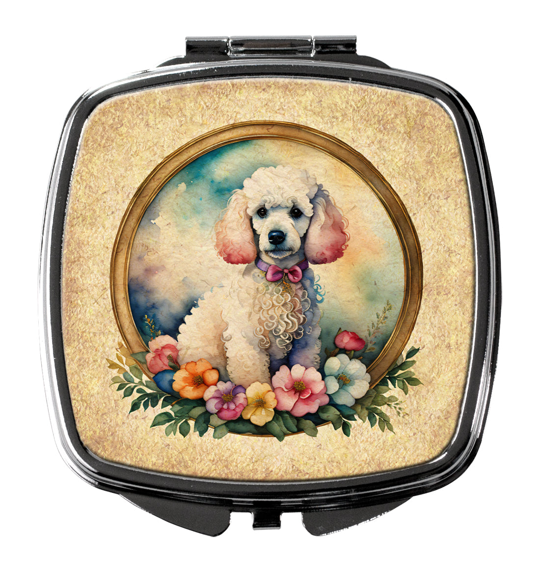 Buy this White Poodle and Flowers Compact Mirror