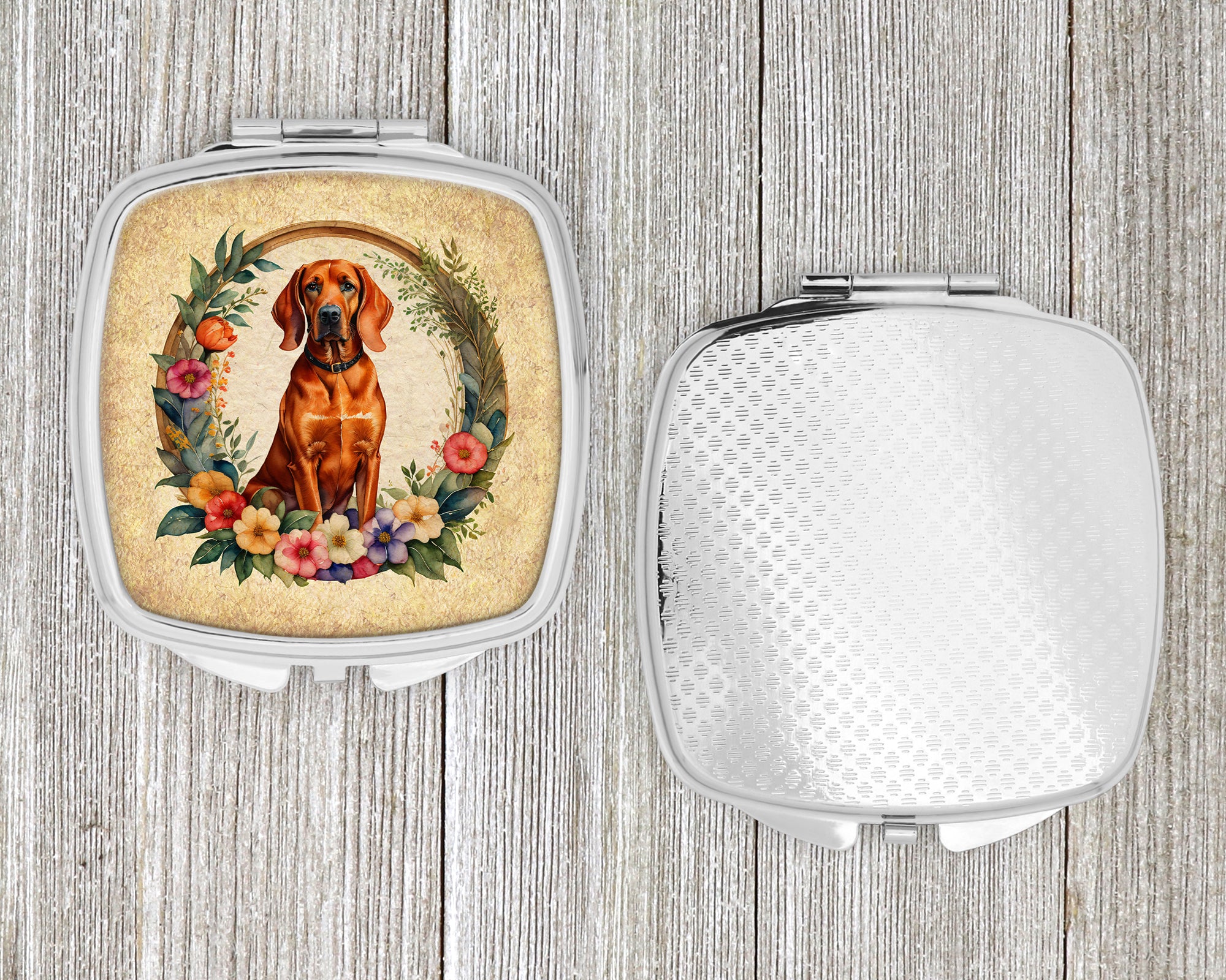 Redbone Coonhound and Flowers Compact Mirror