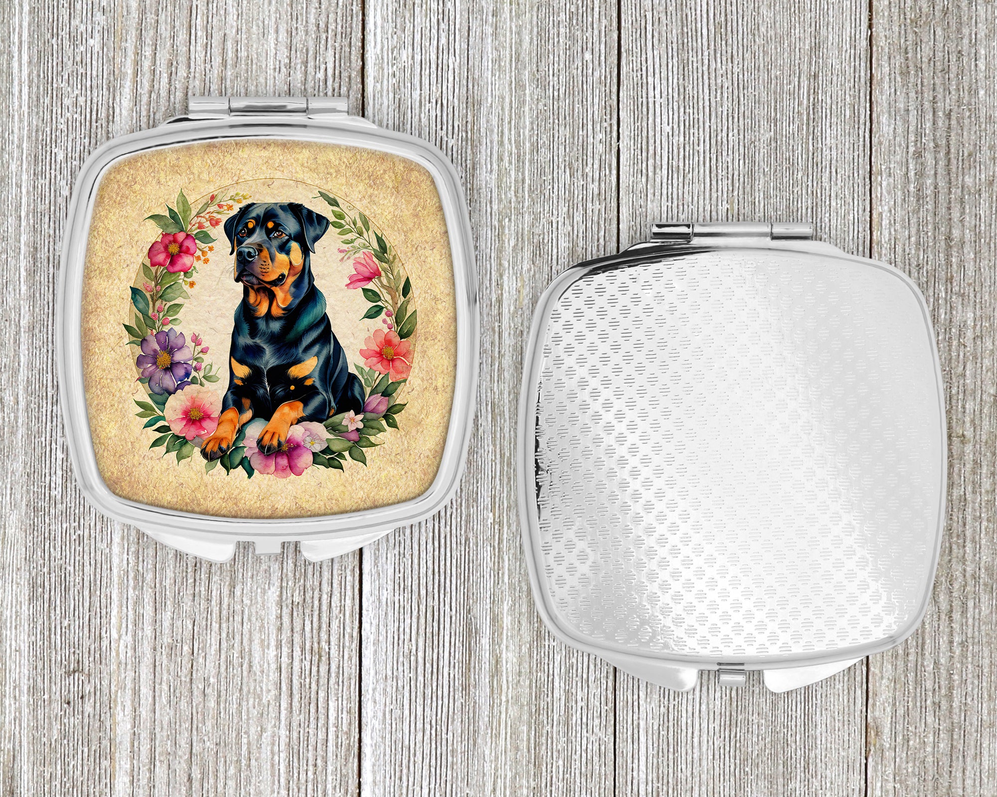 Rottweiler and Flowers Compact Mirror