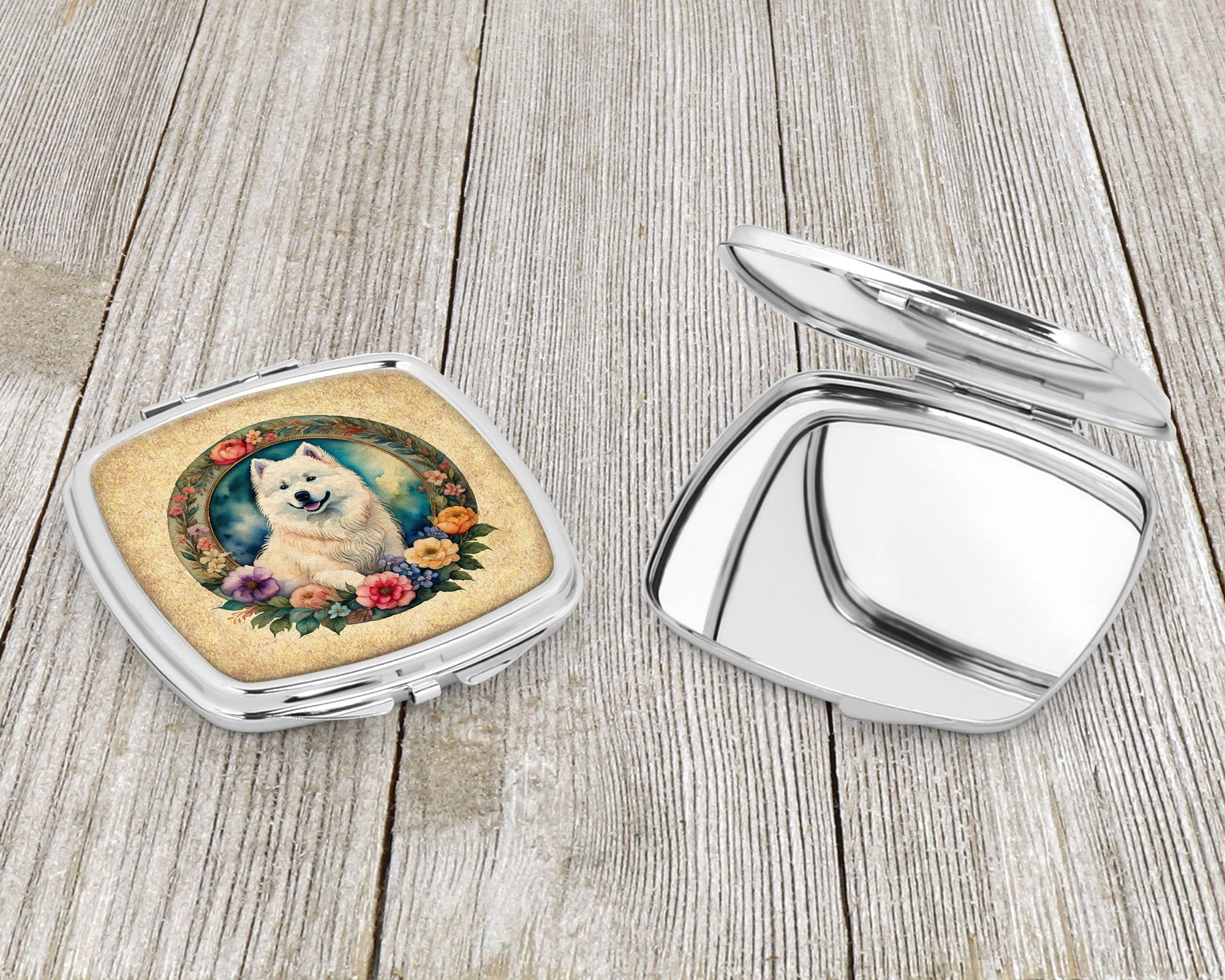 Samoyed and Flowers Compact Mirror