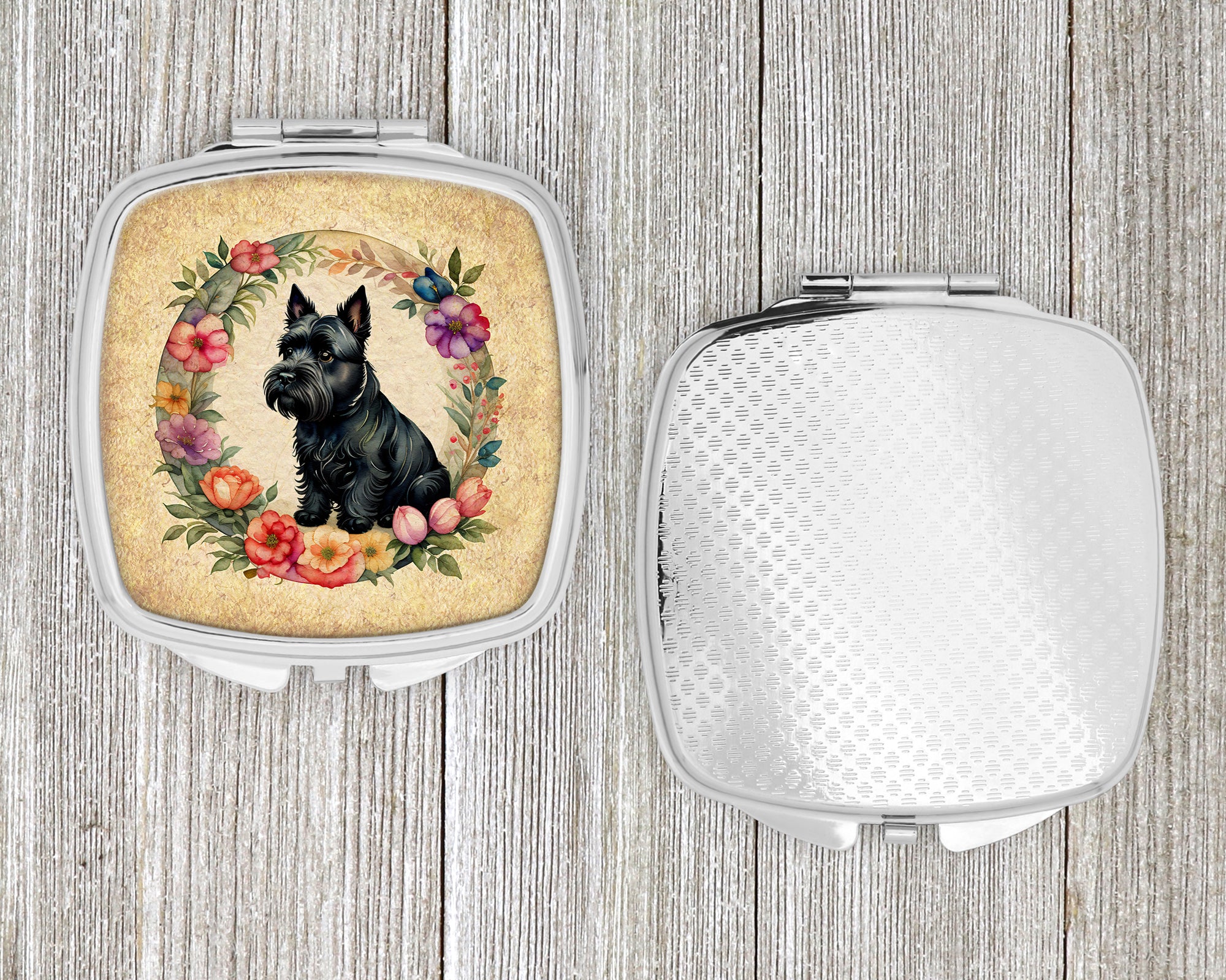 Scottish Terrier and Flowers Compact Mirror